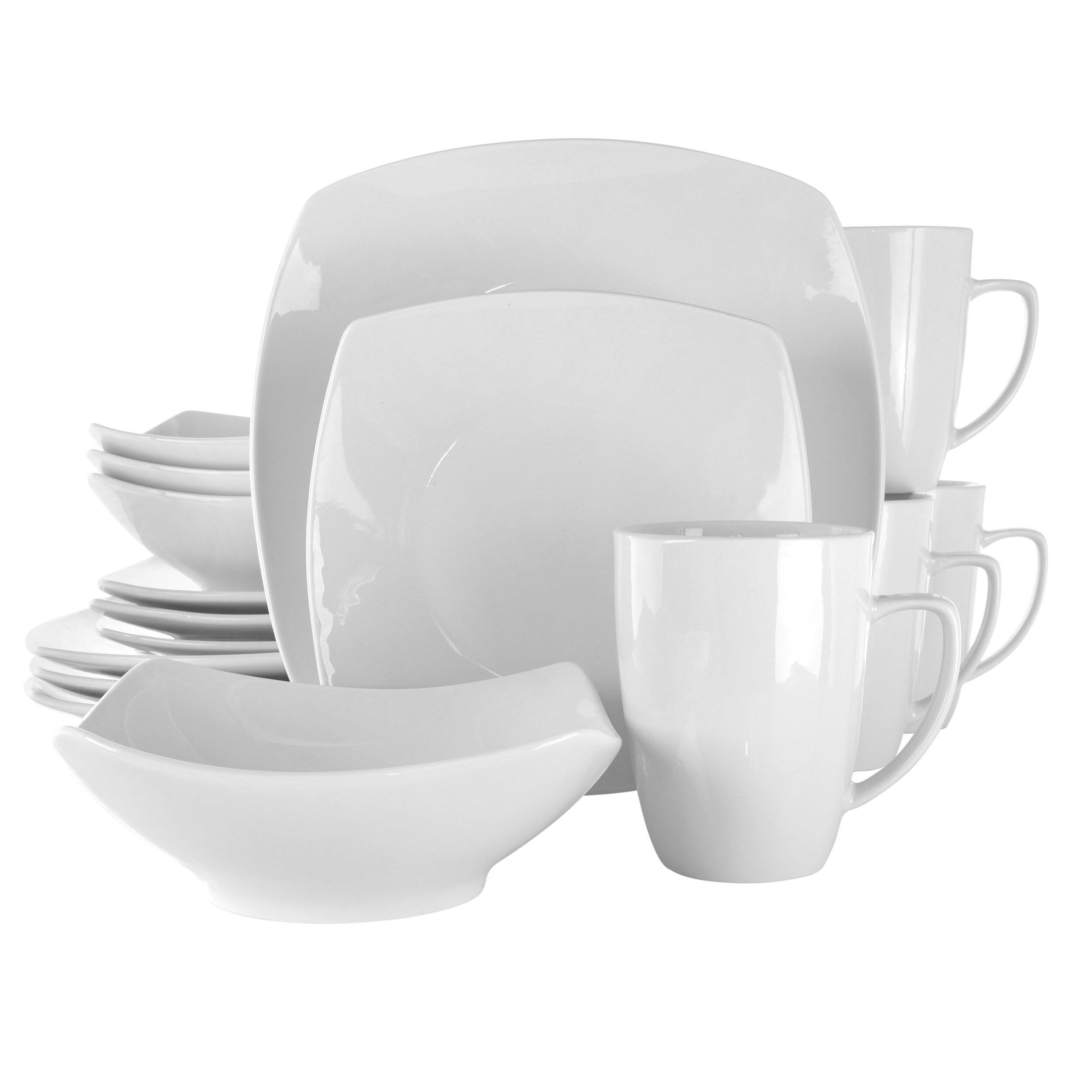 Elama - Hayes 16 Piece Square Porcelain Dinnerware Set - White