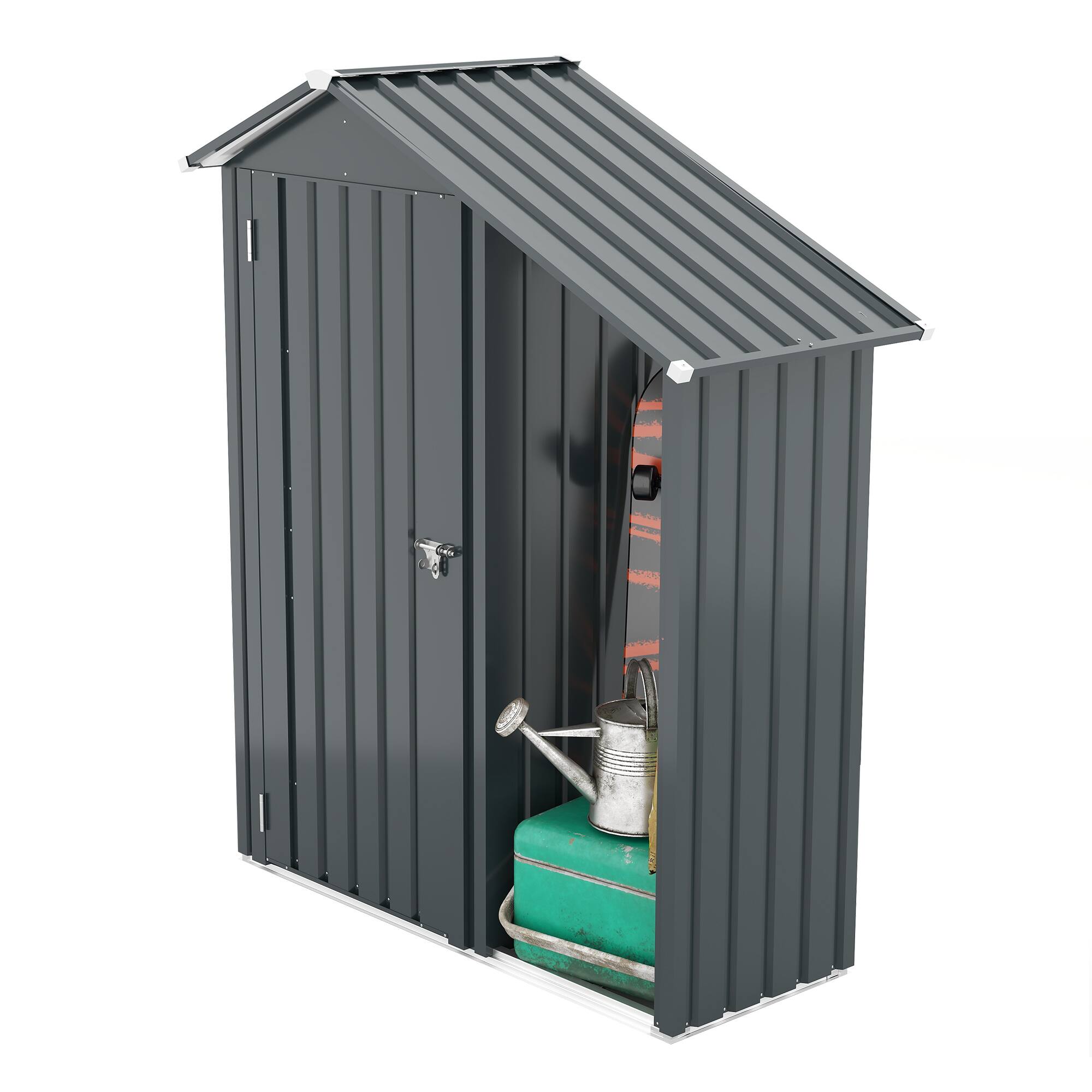 Alt View 7. Loheer - Loheer Small Metal Garden Shed Waterproof Outdoor Storage Cabinet Lockable Tool Shed with Firewood Rack Brown.