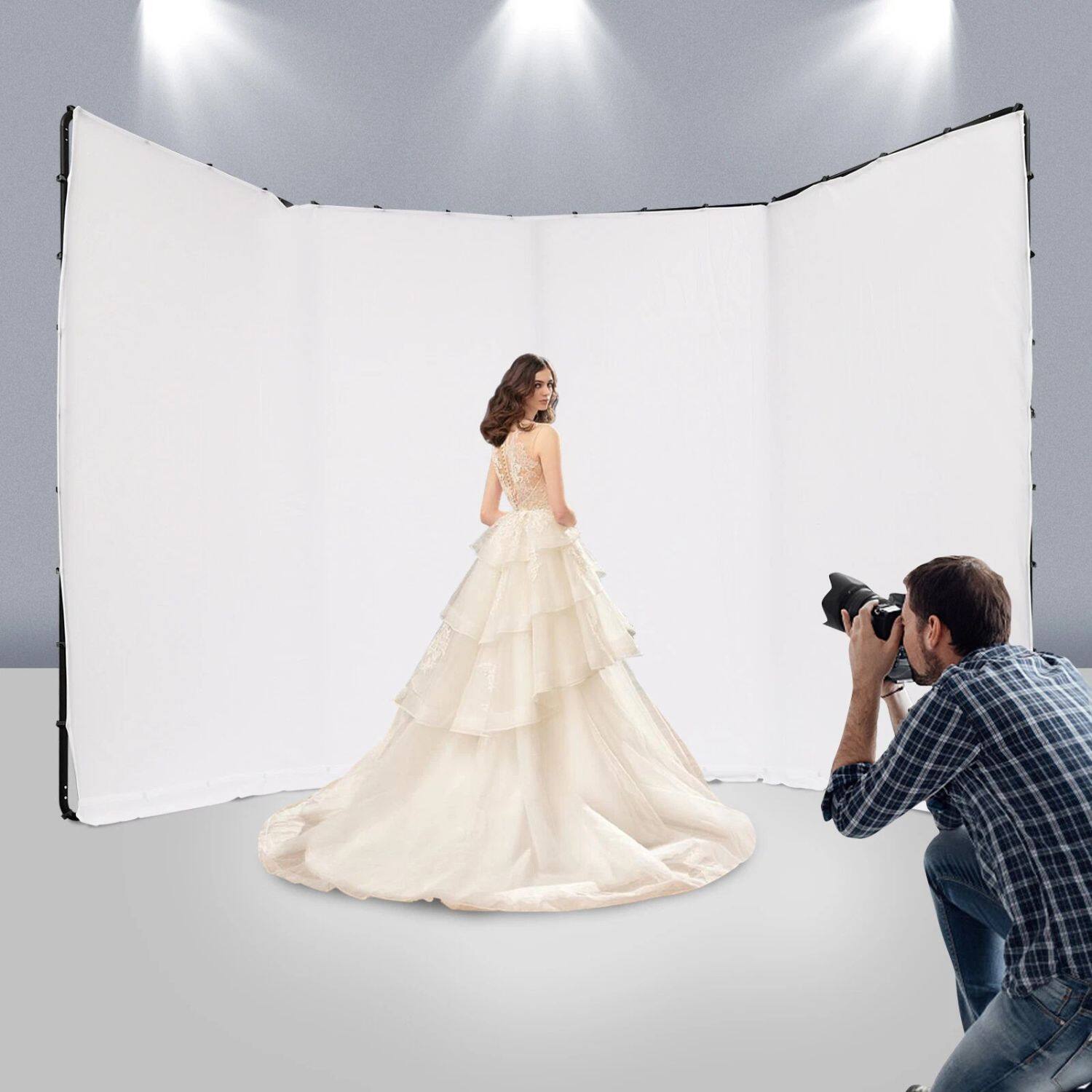 Angle. Stock Preferred - Photography Backdrop Stand Kit with White Cloth.