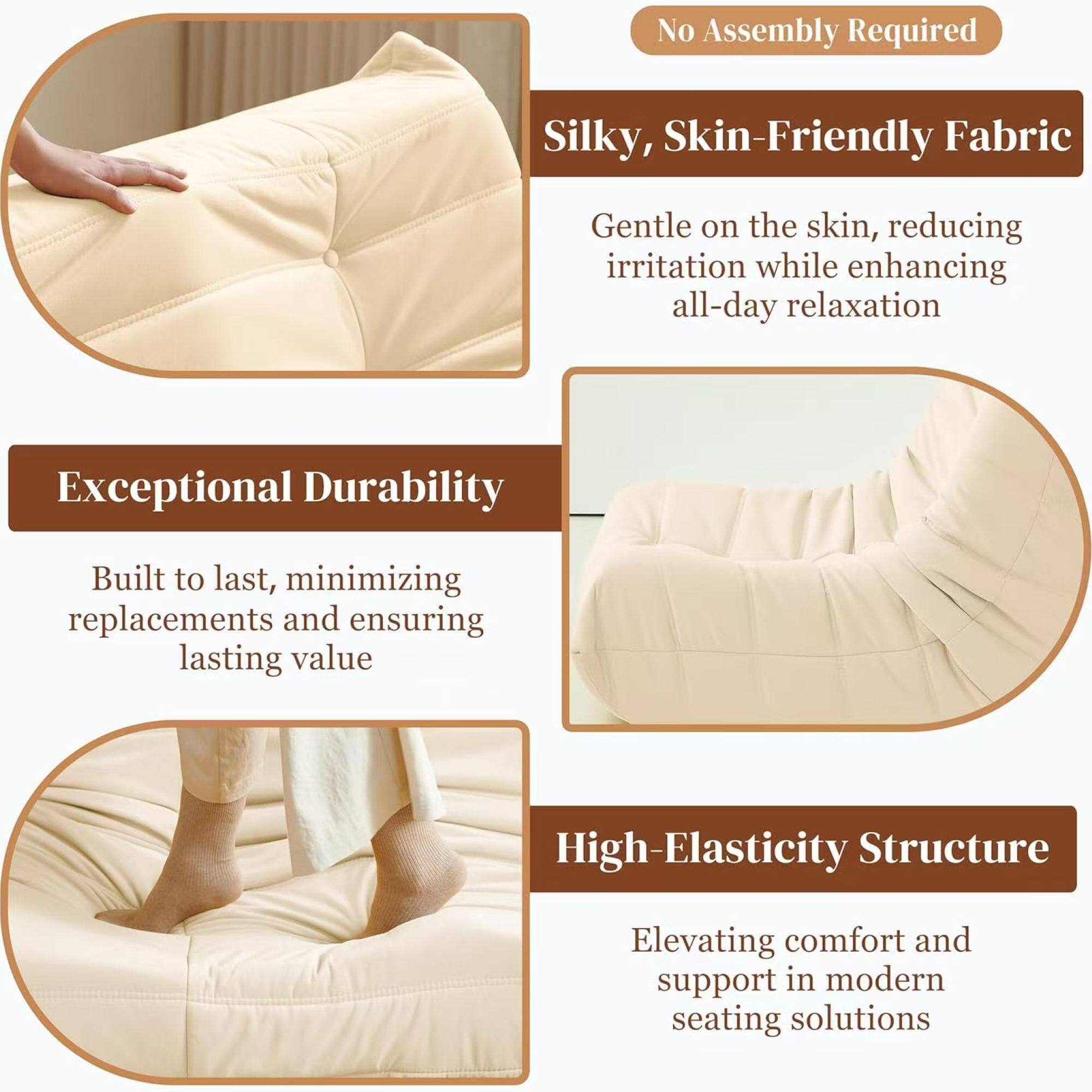 - No Assembly Required
- Silky, Skin-Friendly Fabric
  - Gentle on the skin, reducing irritation while enhancing all-day relaxation
- Exceptional Durability
  - Built to last, minimizing replacements and ensuring lasting value
- High-Elasticity Structure
  - Elevating comfort and support in modern seating solutions