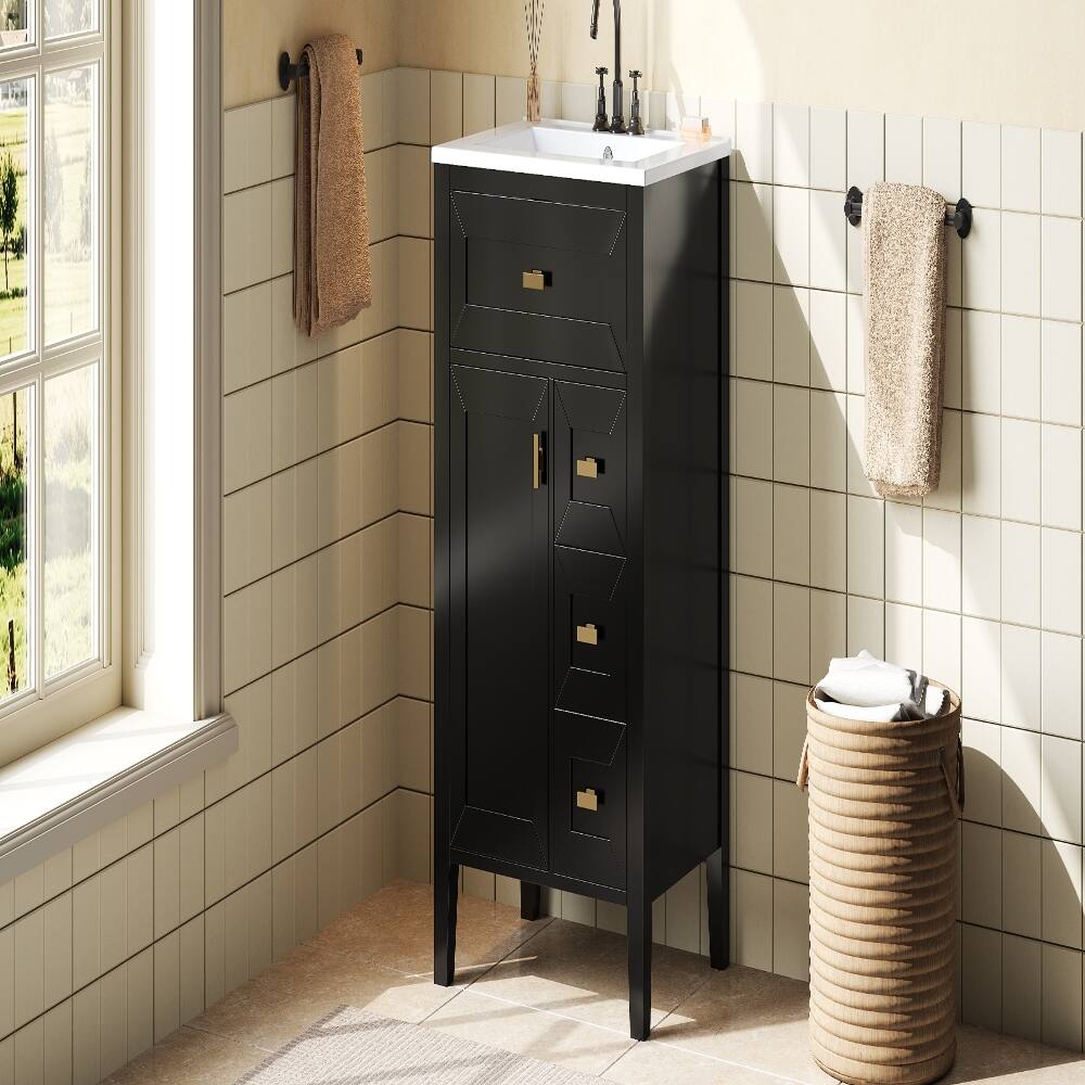 Angle. Loheer - Loheer 24 inch black bathroom vanity with sink, MDF and Rubberwood, 3 Drawers - Black.