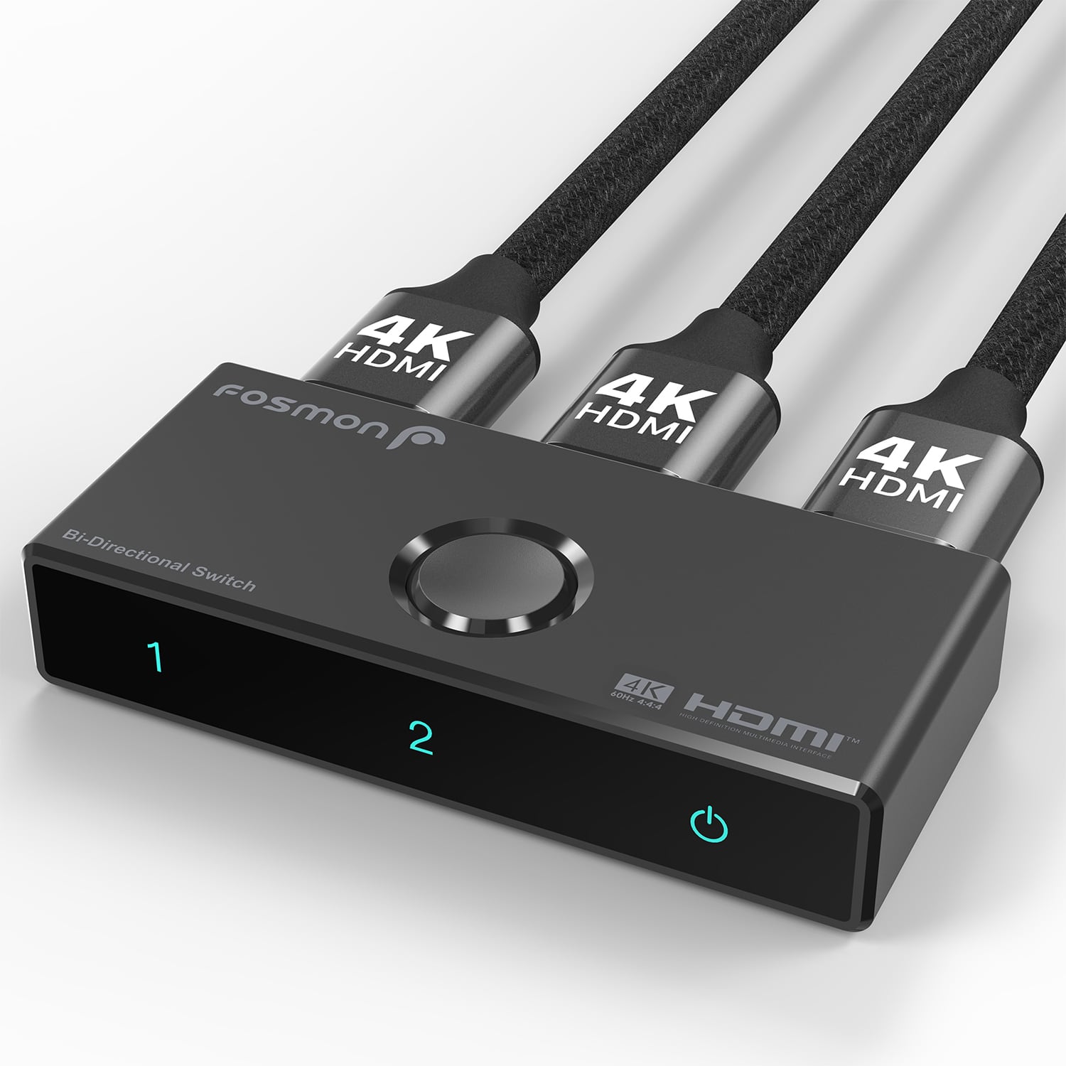 Fosmon - 4K HDMI 2.0 Switch, 2-Port Bi-Directional HDMI Switcher, HDCP 2.2 HDMI Splitter for PS5, PS4, Xbox, Roku, Apple TV - Black