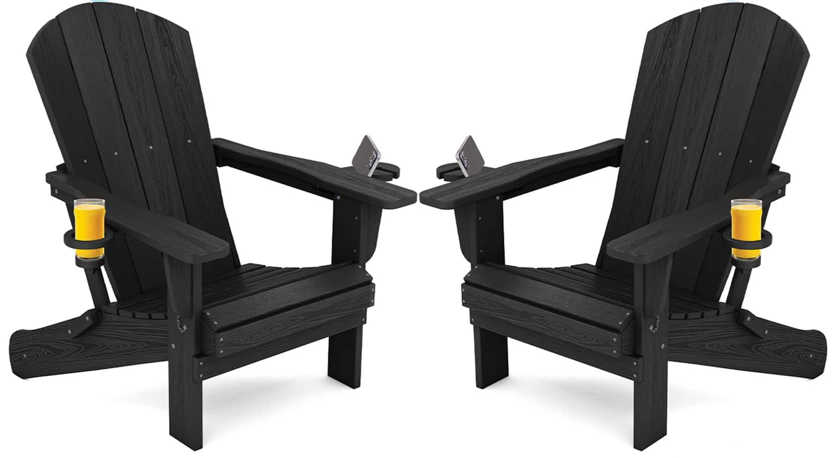 SERWALL - Adirondack Chairs Set of 2 with Cup Holders,Composite Adirondack Chairs,HDPE Outdoor Chairs - Black