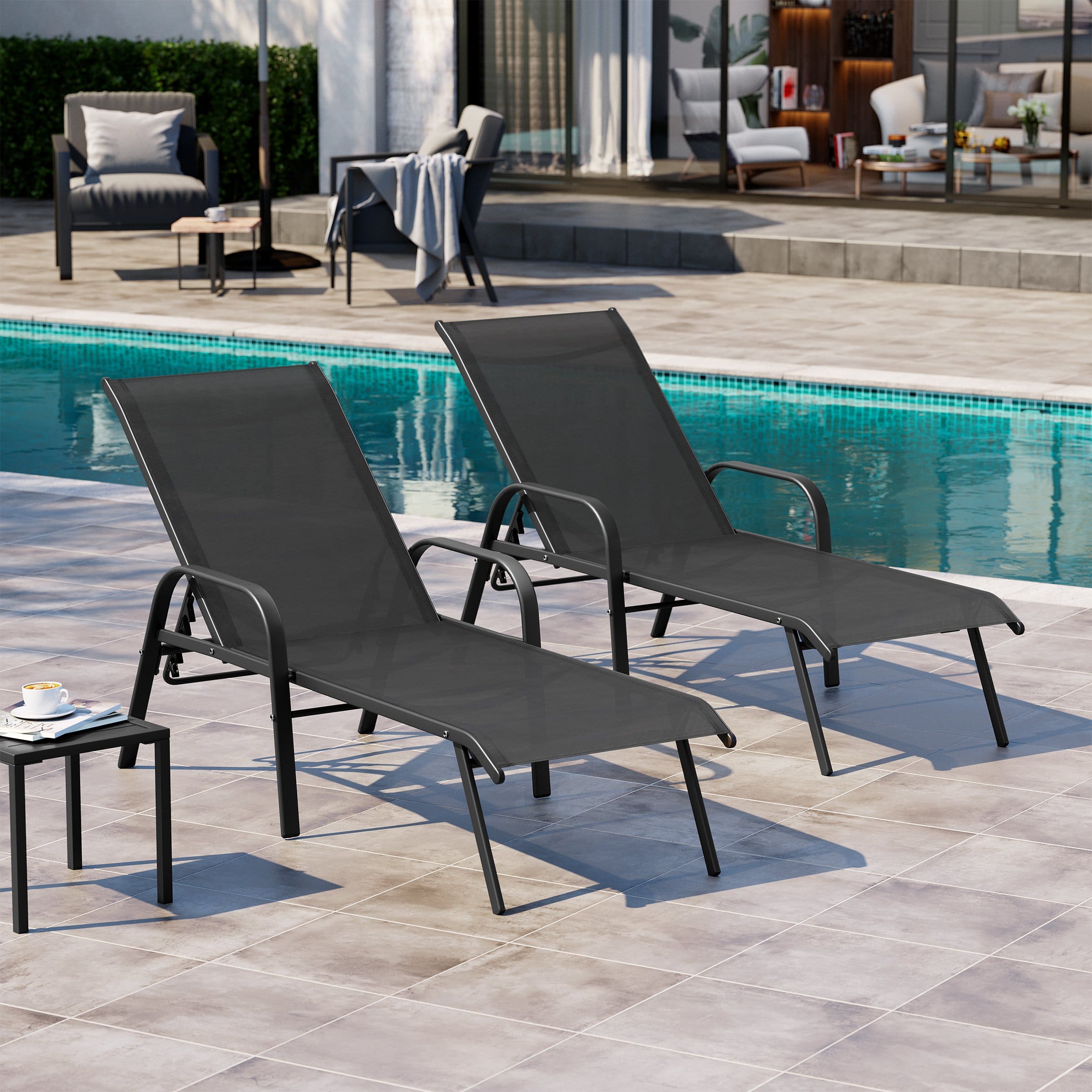 Crestlive Products - 2 Pcs Patio Chaise Lounge Chair Adjustable Chair with 5 Positions and Flat Position - Black price history on PriceWatchPro