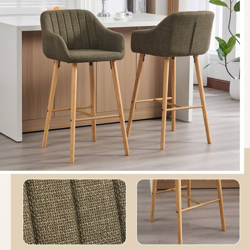 Alt View 4. HTUTWOO - Modern Bar Stools Set of 2, Ergonomic Backrest & Footrest, Linen Upholstered Tall Chairs for Kitchen Island, Home Bar - Green.