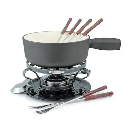 Front. Swissmar - Lugano 9 Piece Fondue Set, Black Matte - Black.