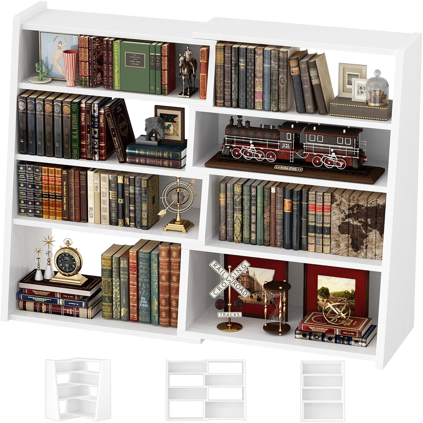 Aheaplus - 5-Tier Small Extendable Ladder Bookshelf, Corner Bookshelf for Home & Office - White