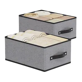 Cedar Assembly - Foldable Storage Box 4 Pack Organizer Bins With Handles Fabric Cubes For Wardrobe Closet Containers Baskets - Gray Medium -2 Pack