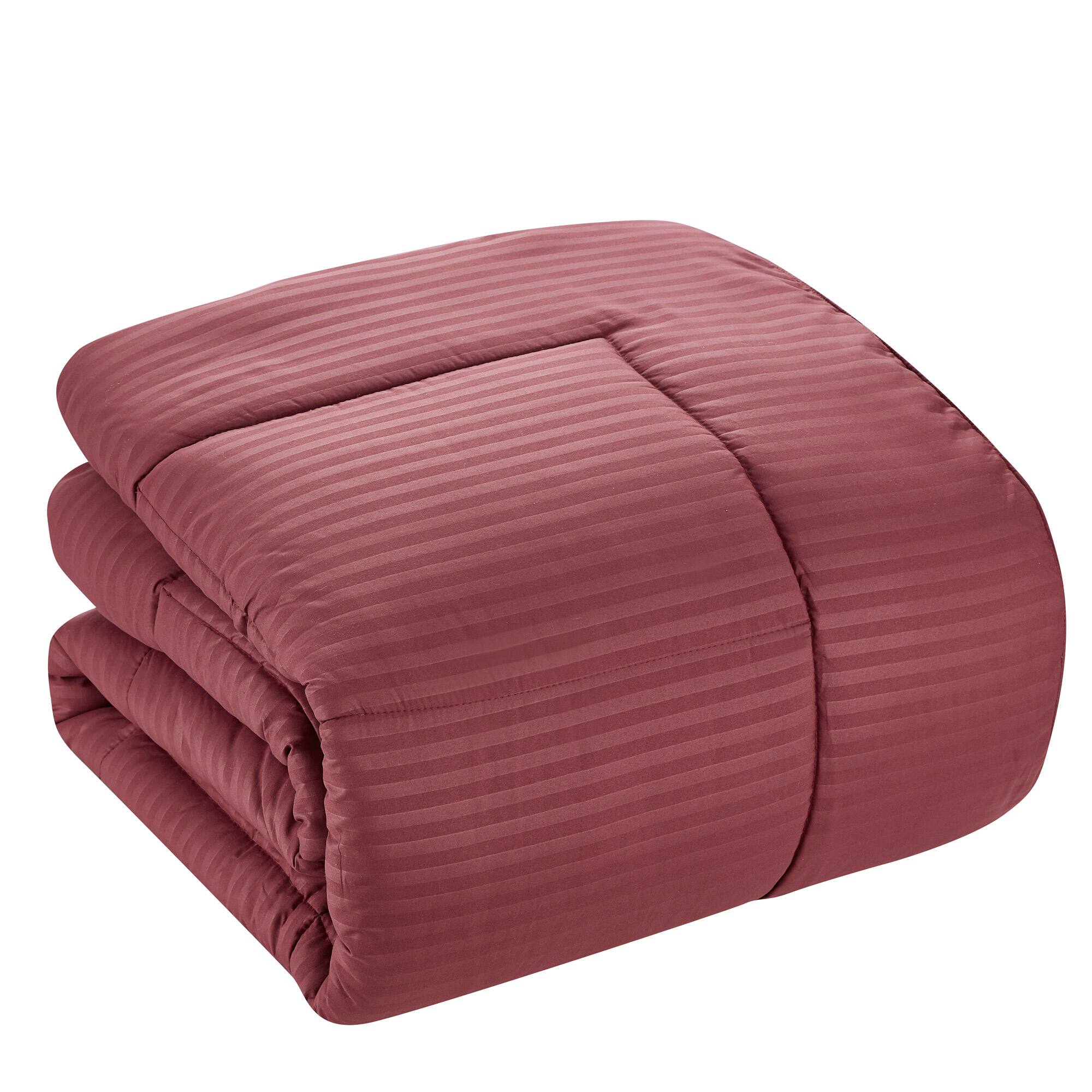 Left. Sweet Home Collection - 8 Piece Embossed Dobby Stripe Bed in a Bag All Season Complete Set with Sheets - Queen - Burgundy.