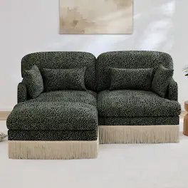 Anysun - Comfy Chenille Leopard Loveseat w/ Tassel, Movable Ottoman, Modern, Ergonomic, Easy Assembly, Deep Seat - Black