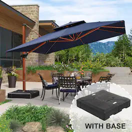 PURPLE LEAF - 12 ft. Patio Square Outdoor Large Cantilever Umbrella Windproof Offset Heavy Duty Sun Umbrella with Base for Garden - Navy Blue