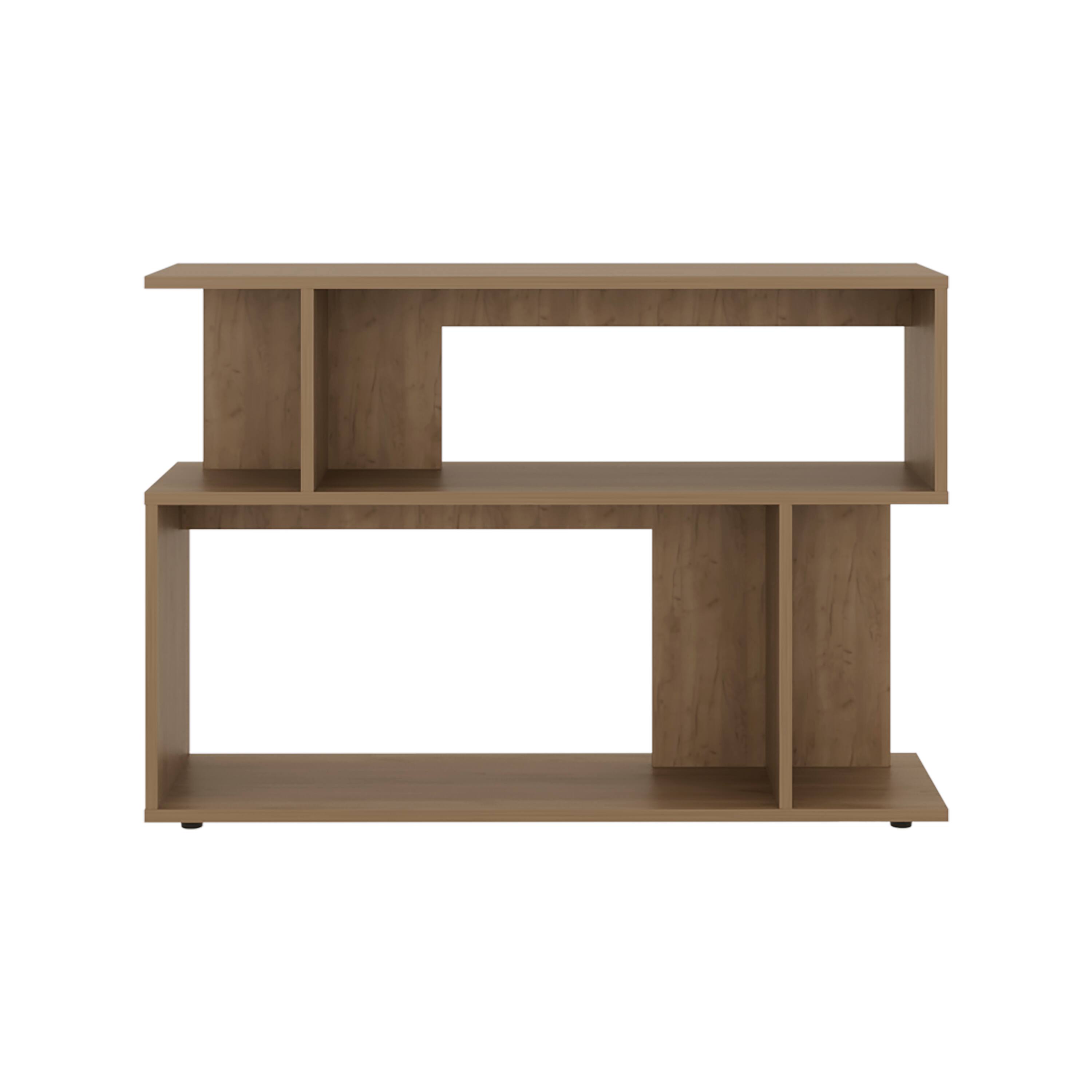 TuHome - Asymmetrical Sofa SideTable with Open Storage Shelves, a Top Shelf, Modern Accent Style Table for Living Room - Natural Oak