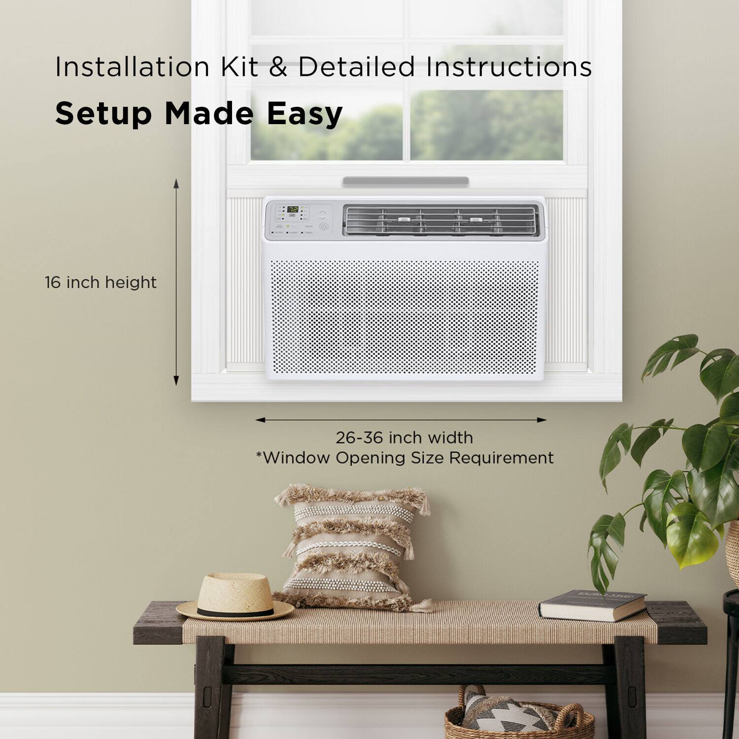 Installation Kit & Detailed Instructions Setup Made Easy 16 inch height 26-36 inch width *Window Opening Size Requirement