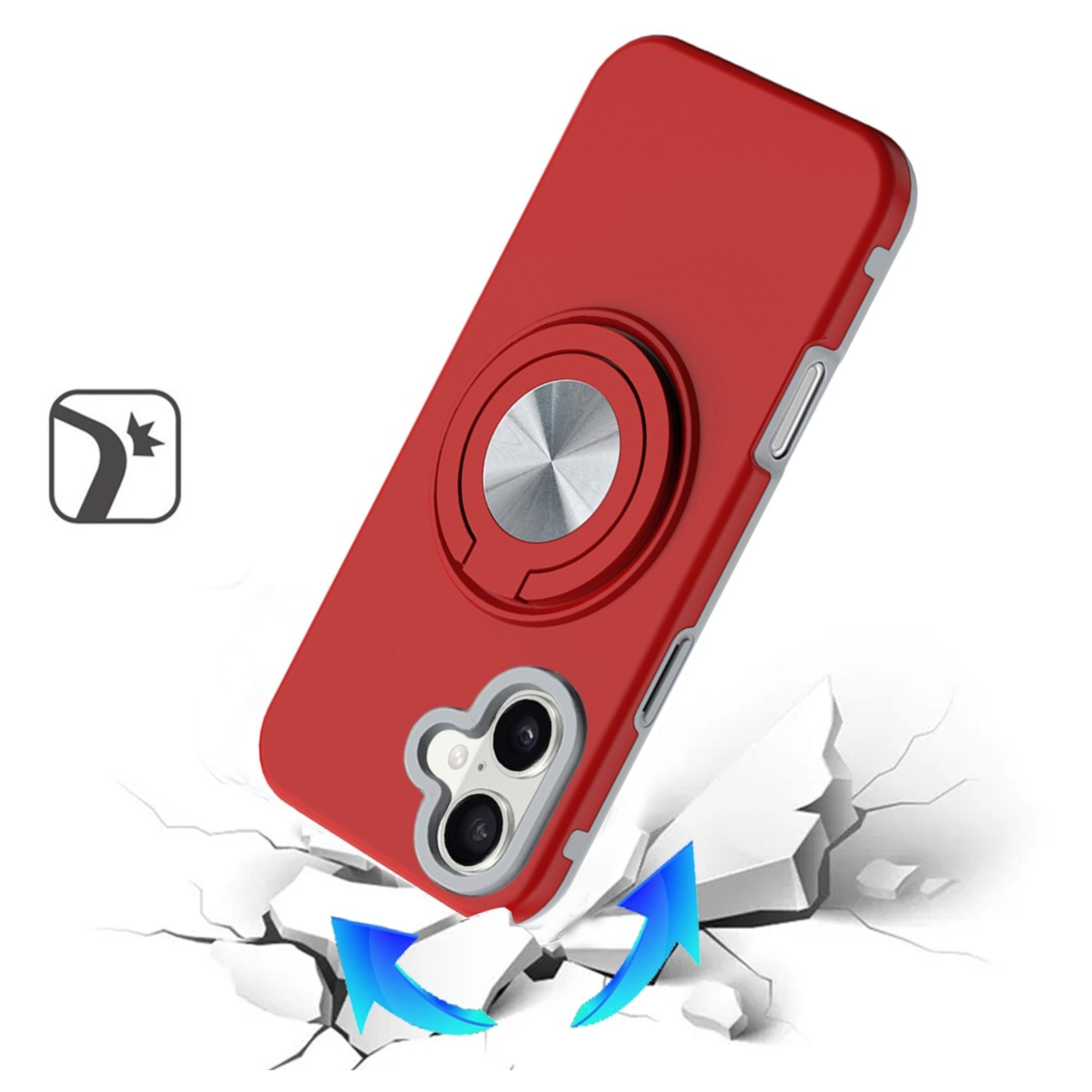 Angle. Kitcheniva - Solid Rugged Shockproof Phone Case With 360 Stand Tempered Glass For iPhone 17 Red - Red.