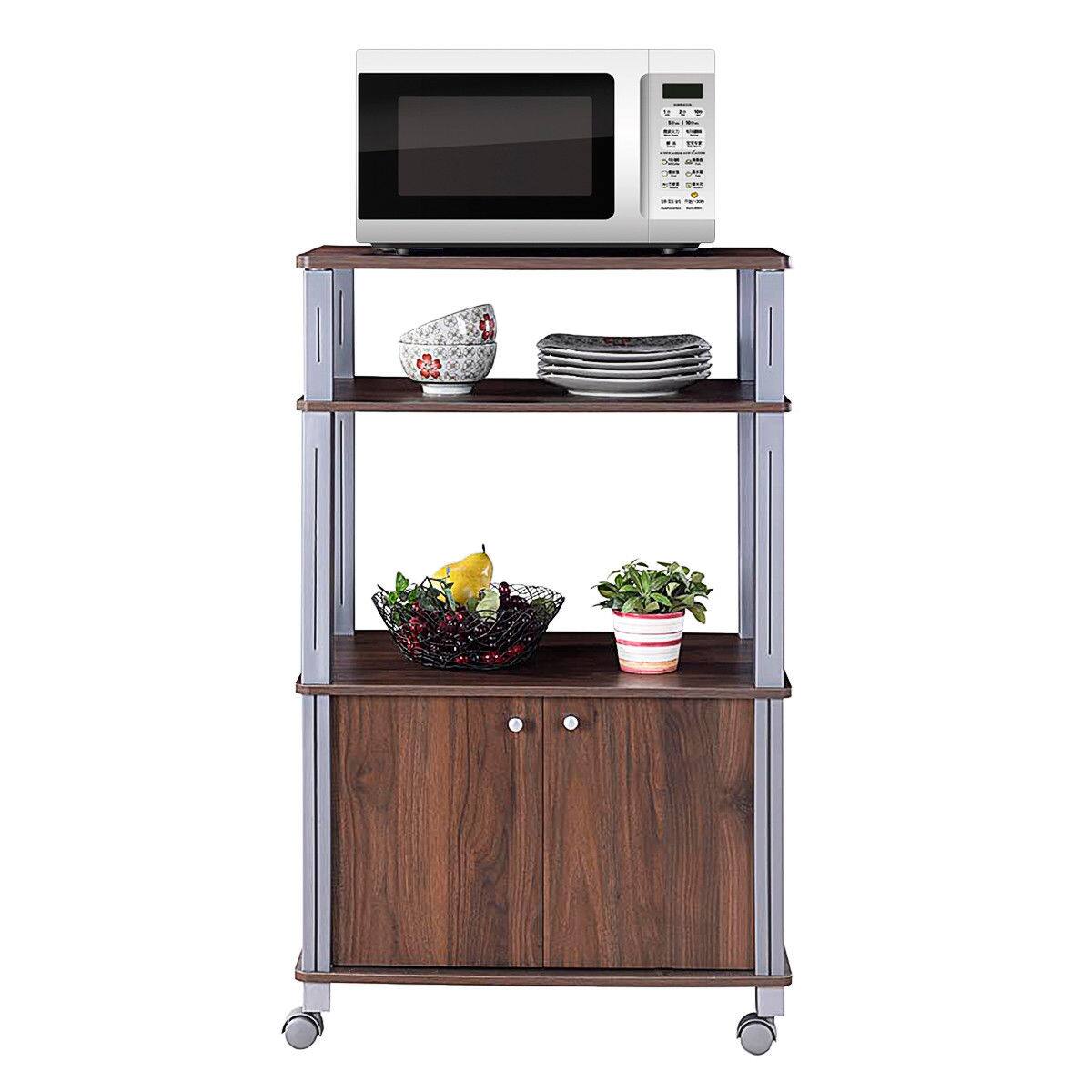 Alt View 7. Gymax - Gymax Bakers Rack Microwave Stand Rolling Storage Cart Multi-functional Display Walnut - Walnut.