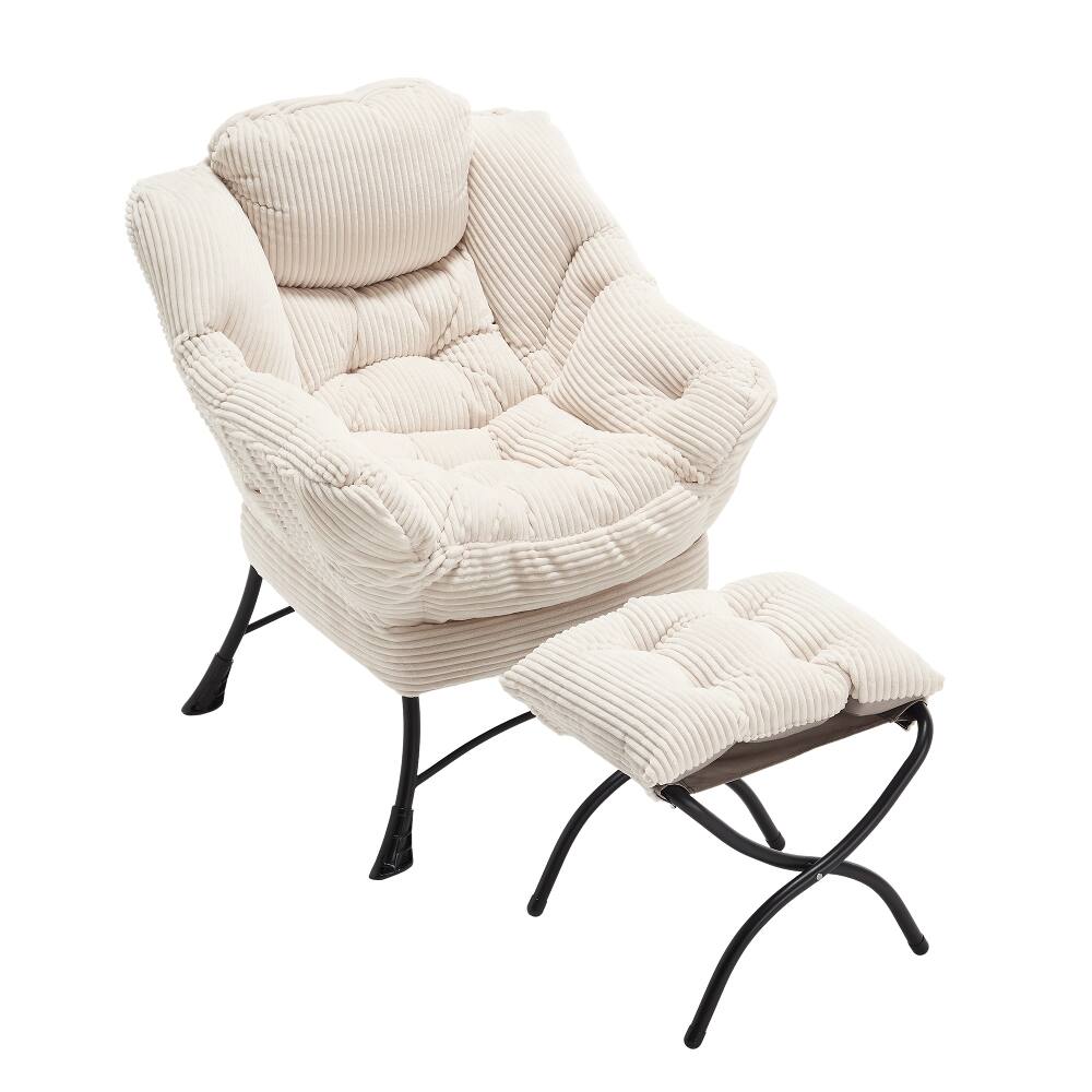 Alt View 9. Loheer - Loheer Lazy Chair with Ottoman White Lounge Accent Chair Reading Chair with Footrest for Small Space Corner Chair - White.