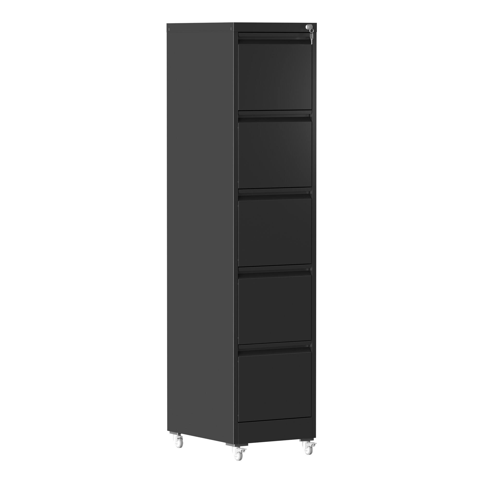 Alt View 3. COWLOWN - 5 Drawer Lockable Metal Vertical File Cabinet on Wheels Black Heavy-Duty Fits A4 Letter Legal Home Office.