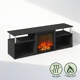 Furinno - Jensen Open Storage No Heat Decorative Electric Fireplace TV Stand, for TV up to 70 Inch with Stainless Steel Tubes - Americano/Stainless Steel