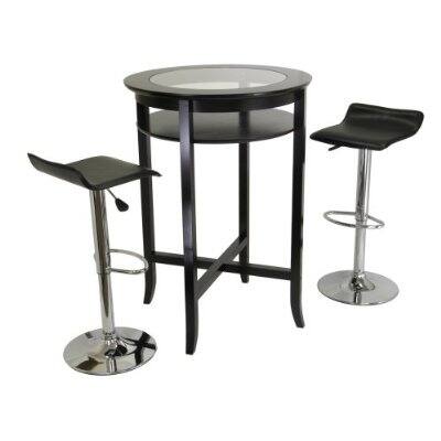 Left. Hivvago - Set of 2 Modern Air-Lift Adjustable Bar Stools with Black Seat - black.