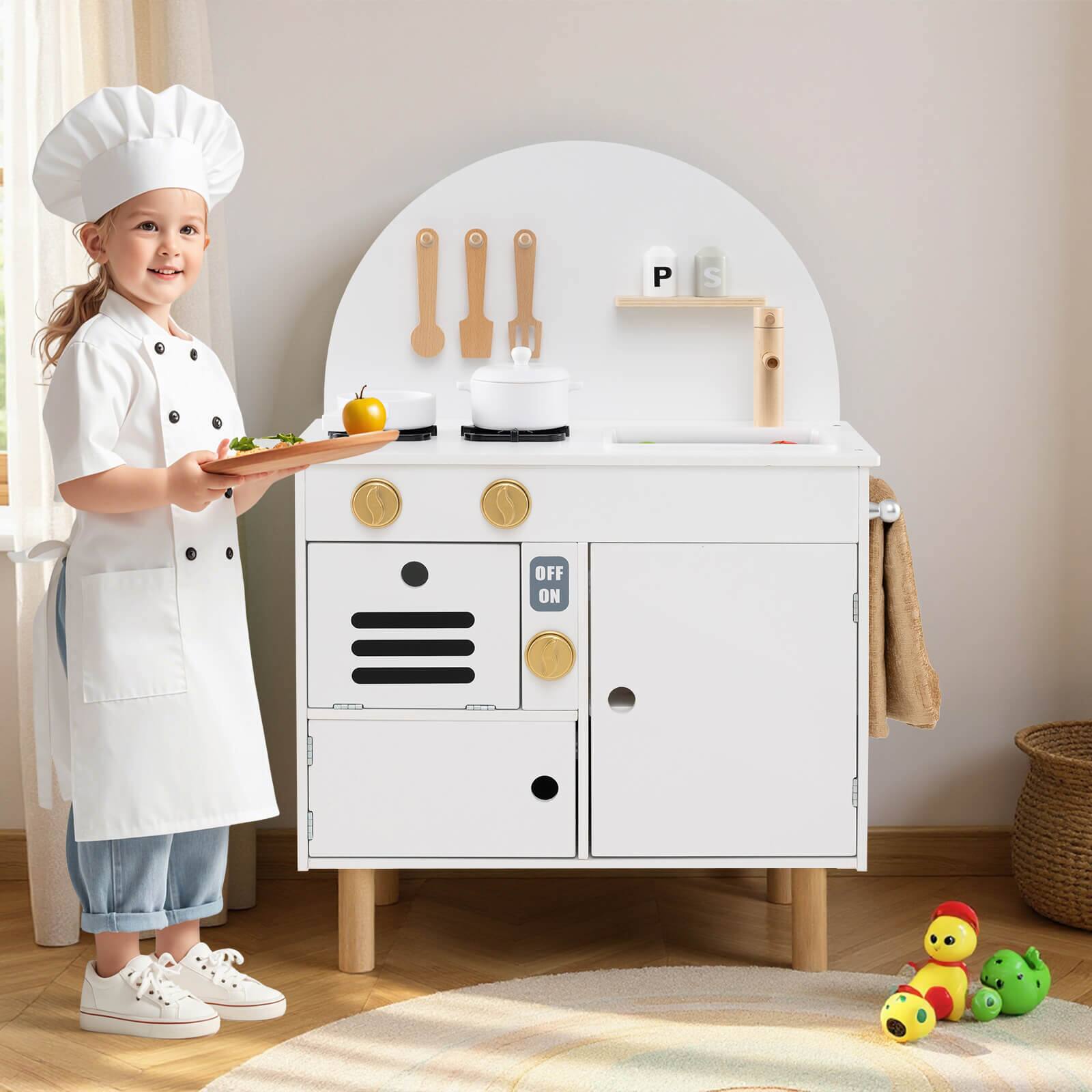 Alt View 3. Costway - Costway Play Kitchen for Kids with Stoves Faucet Sink Microwave Oven Cooking Accessories - White.