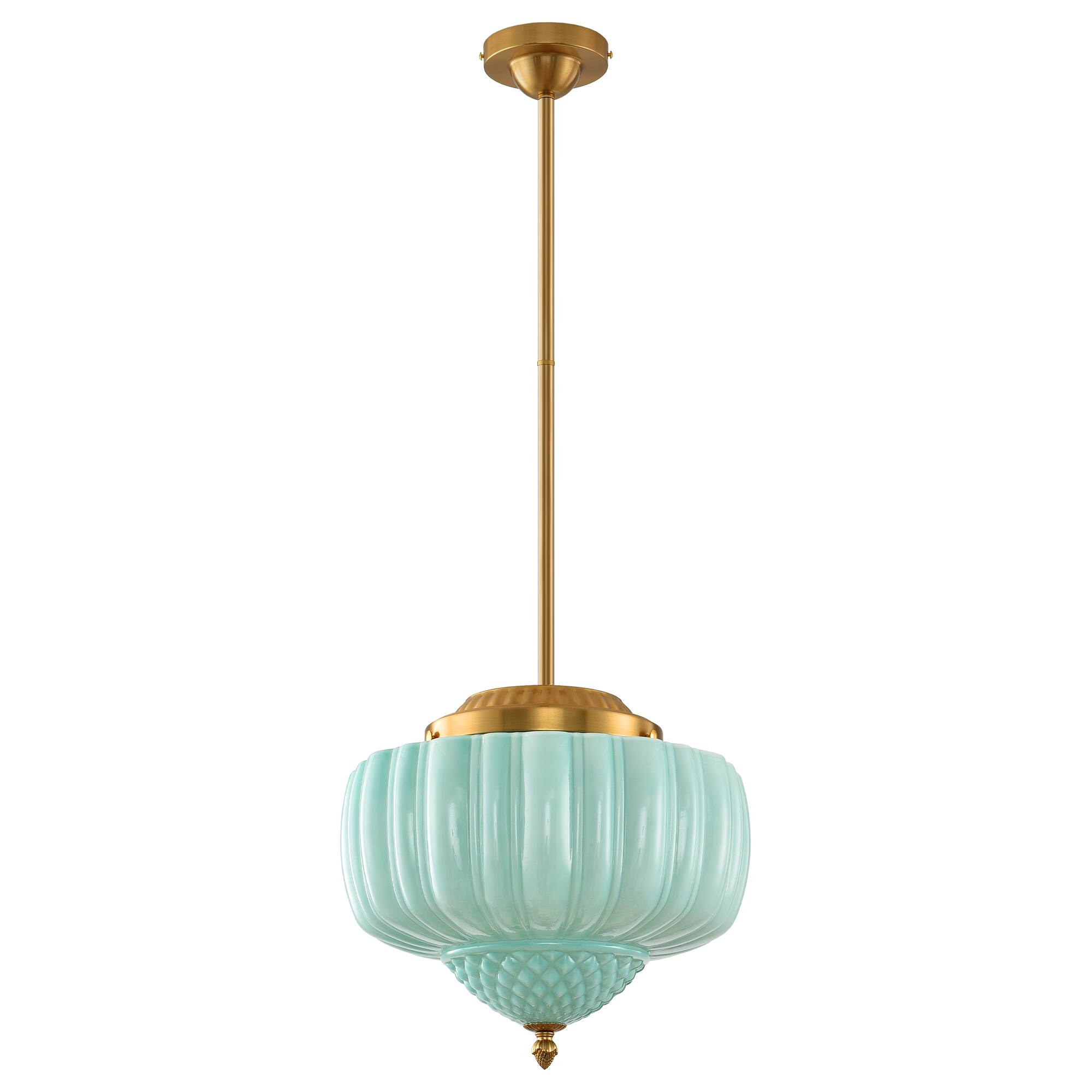 Alt View 6. Parrot Uncle - 13-Inch Vintage Green Ribbed Opal Glass 3-Light Schoolhouse Pendant Ceiling Light - Gold.