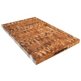 EcoDecors - EcoDecors, Teak End Grain Cutting Board 34"x20" with Juice Groove, Handles & Waste Chute - End Grain Teak