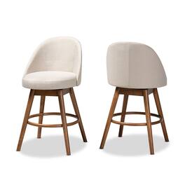 Baxton Studio - Carra Mid-Century Modern Fabric Upholstered Walnut-Finished Wood Swivel Counter Stool Set - Beige
