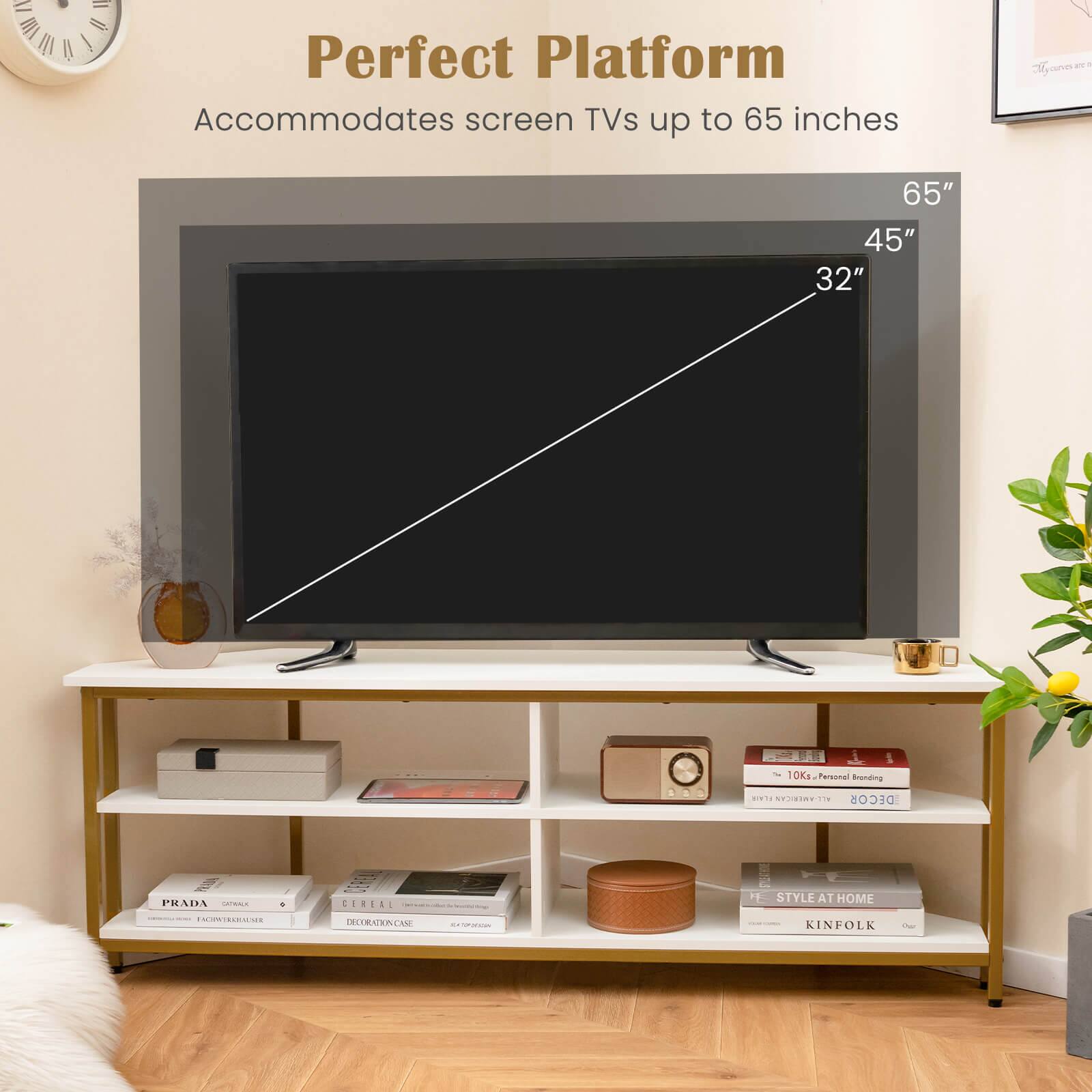Perfect Platform Accommodates screen TVs up to 65 inches.
