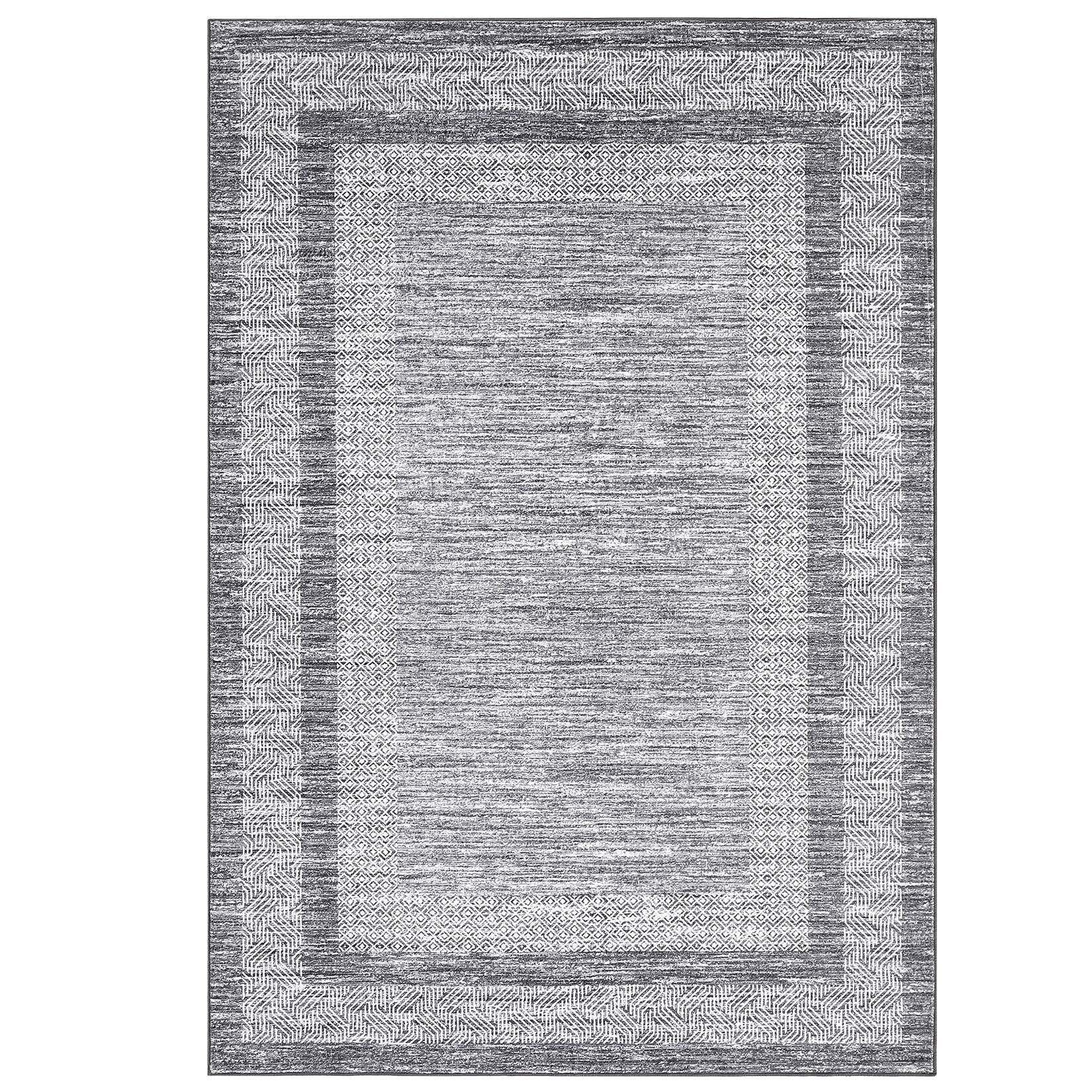 Front. GAOMON - Modern Textured Area Rug Non Slip Foldable Low Pile Pet Friendly Vacuum Clean Floor Cover for Living Room Kitchen - Grey.