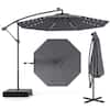Front. Costway - Patio 10FT Hanging Offset Umbrella 32 LED Lights Sand Bag Outdoor Cross Base - Dark Gray.