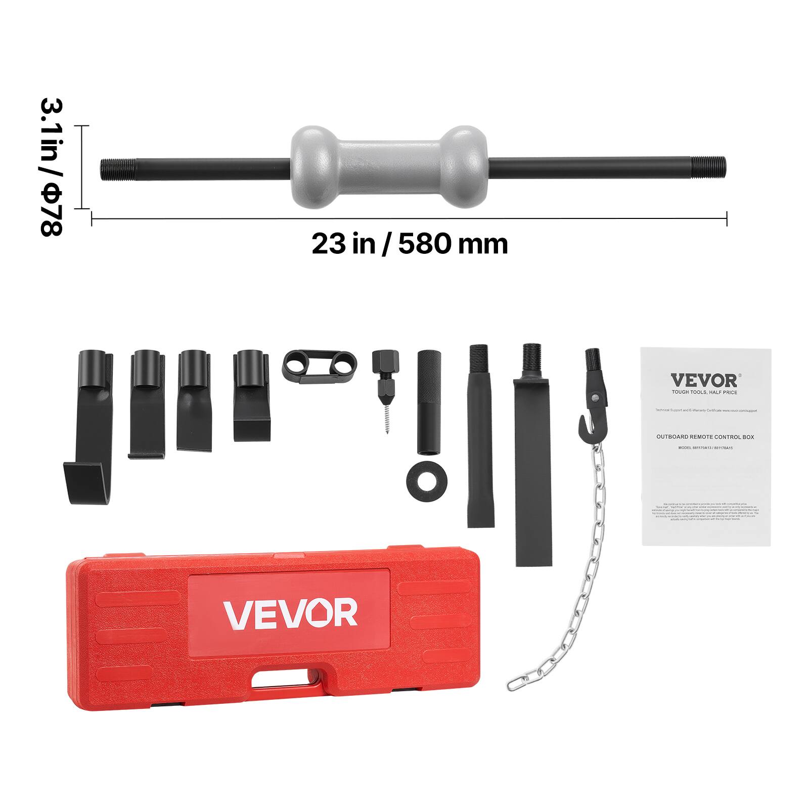 3.1 in / 78 mm  
23 in / 580 mm  
VEVOR  
OUTBOARD REMOTE CONTROL BOX