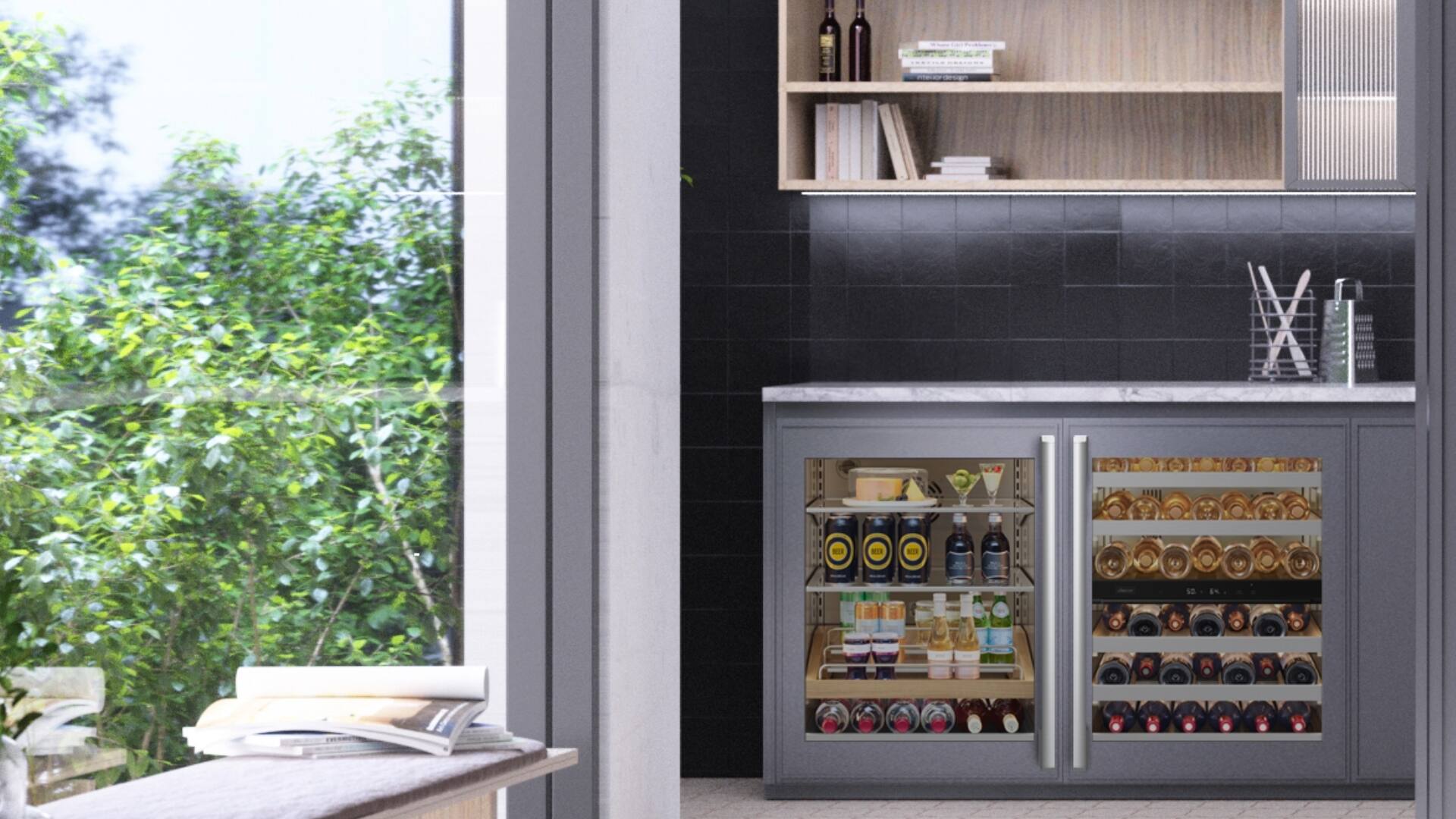 Alt View 11. Dacor - 41-bottle 24-Inch Built-In Dual Zone Wine Cellar with Triple-Pane UV Glass and GlideRack System - Custom Panel Ready.