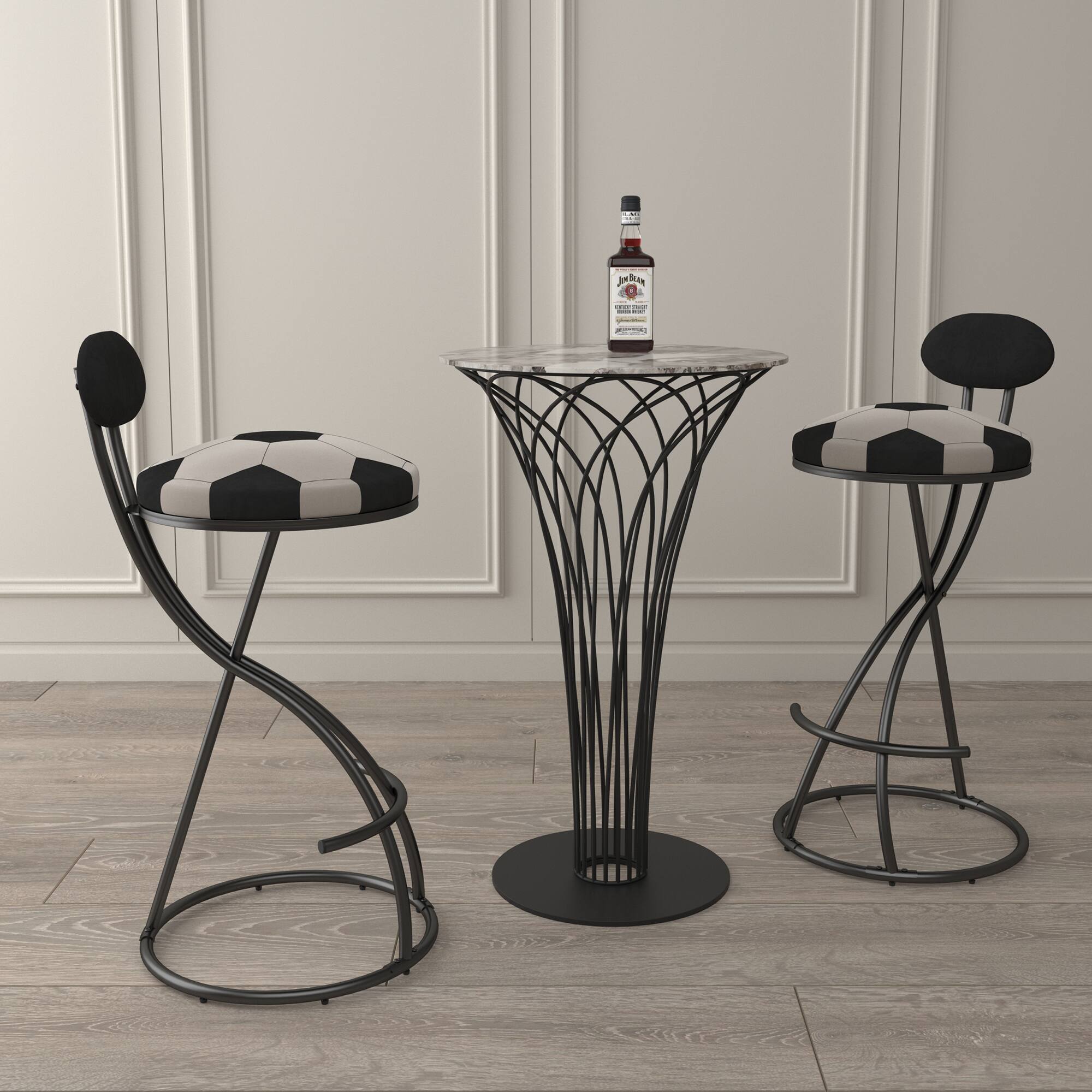 Alt View 8. PexFix - Modern Velvet Bar Stools, Set of 2, S-Shaped with Football Print, Upholstered for Kitchen & Living Room - Black.