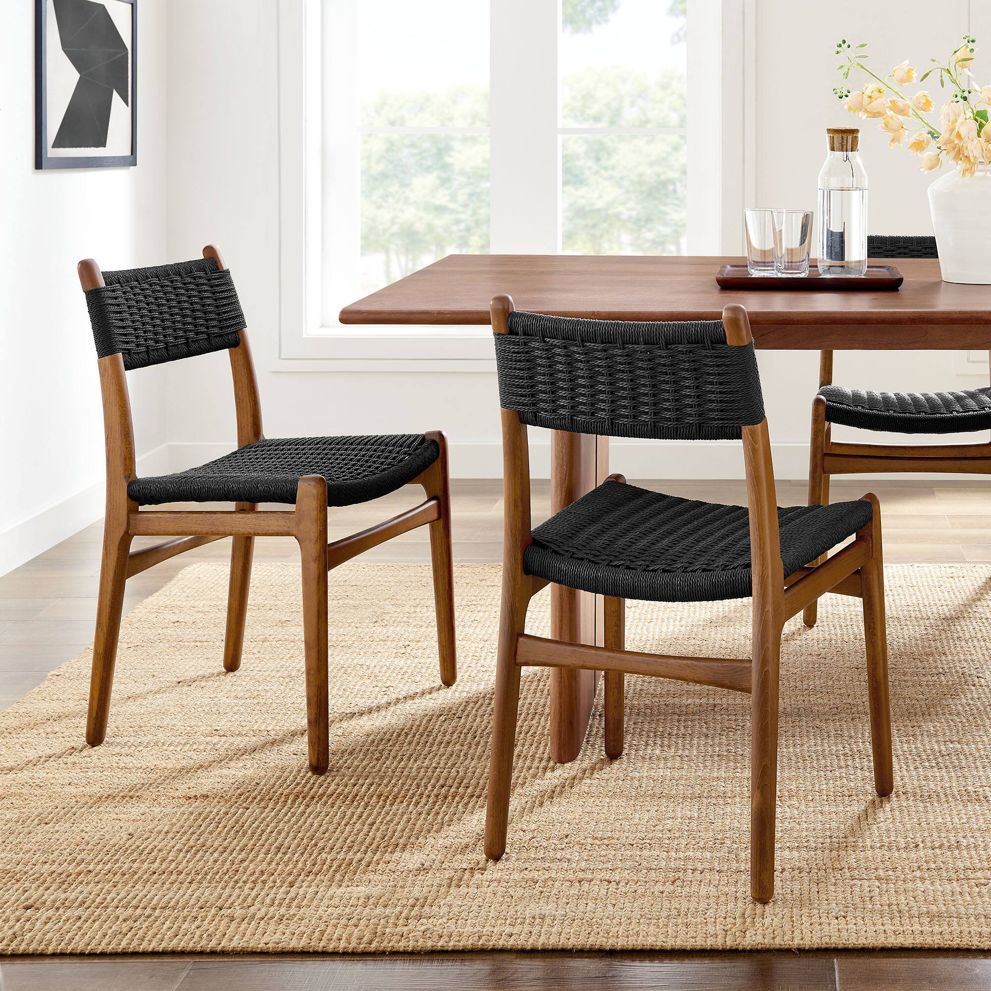 Alt View 6. Modway - Wynn Rope and Wood Dining Side Chairs Set of 2 by Modway - Black.