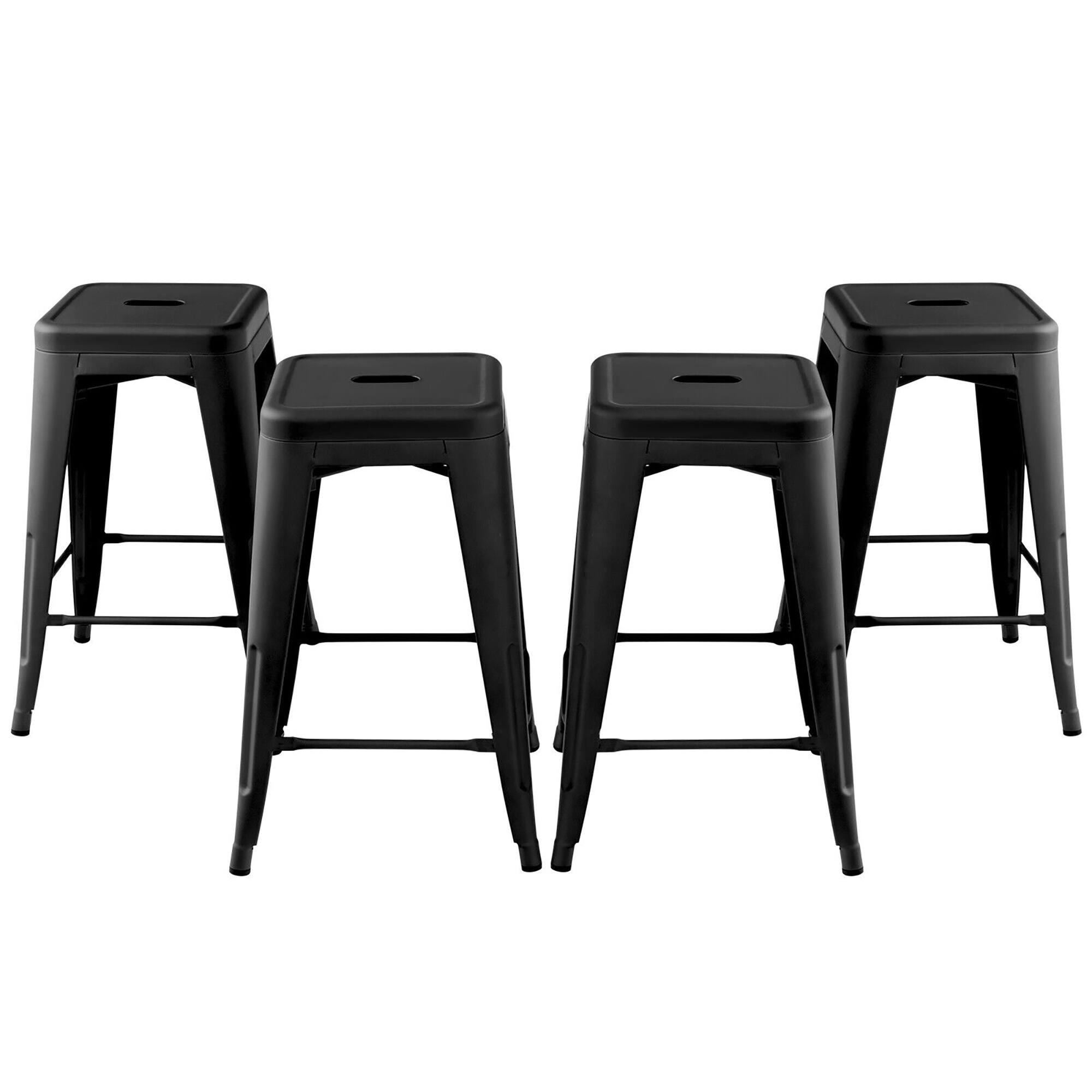Alt View 9. Gymax - Gymax 24'' Set of 4 Barstool Counter Height Metal Bar Stool Stackable Chair Black - Black.