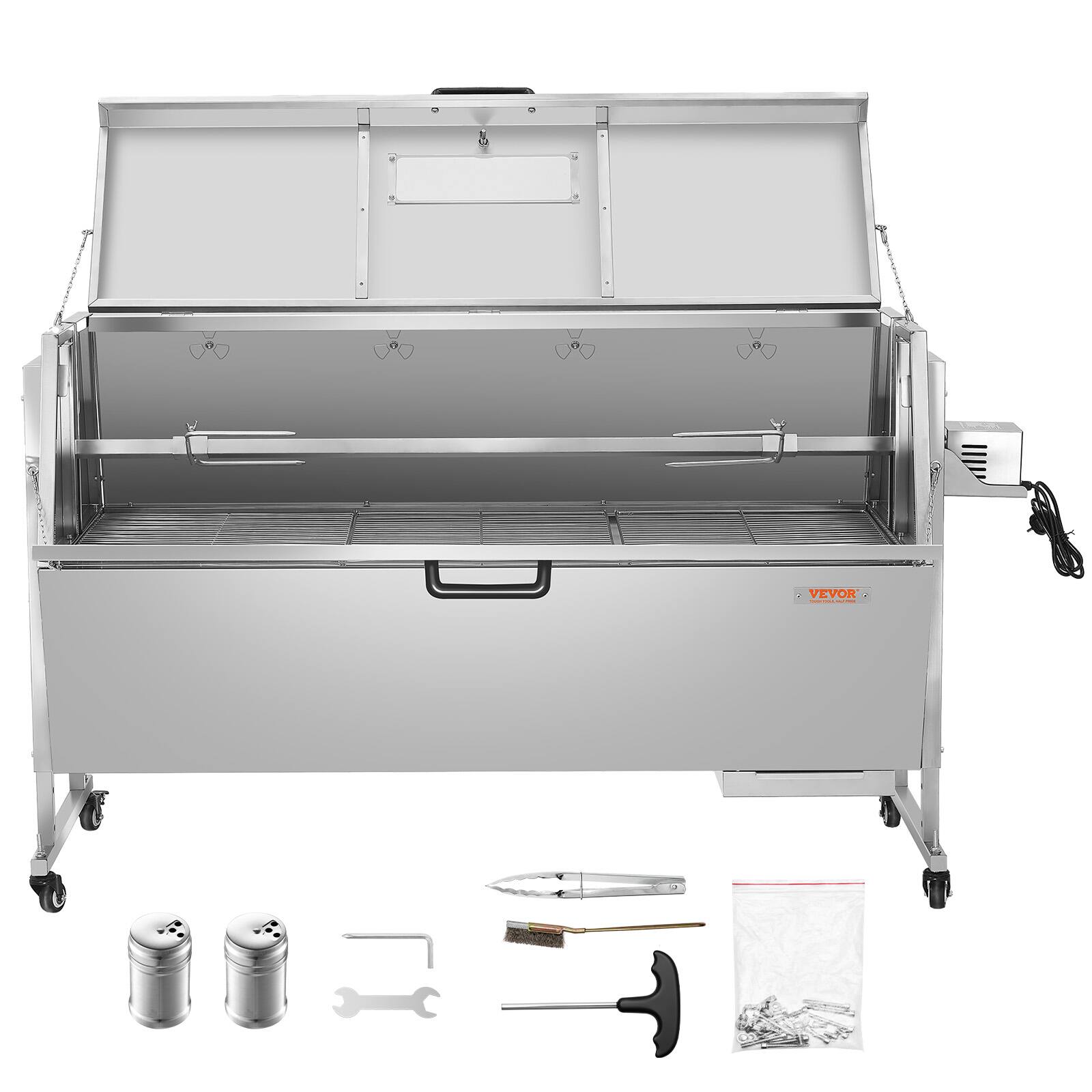 Alt View 5. VEVOR - 60W Rotisserie Grill with Hooded Cover, 56 Inch Pig Lamb Goat Rotisserie Grill Roaster, 286Lbs Capacity - Silver.