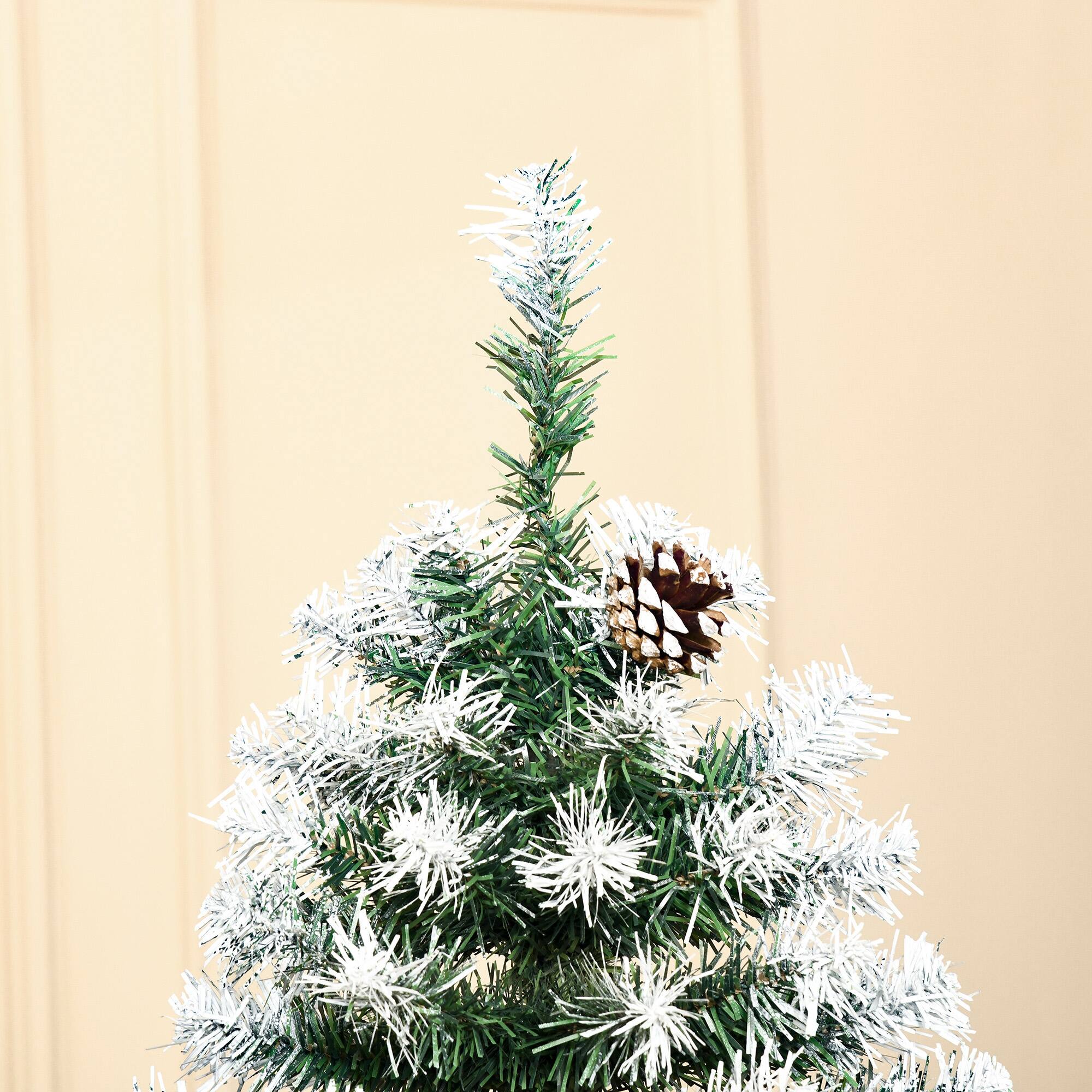 Back. Dexmalle - Dexmalle-6FT Unlit Snow-Dusted Artificial Christmas Tree with Realistic Branches and Pine Cones-Green - Green.
