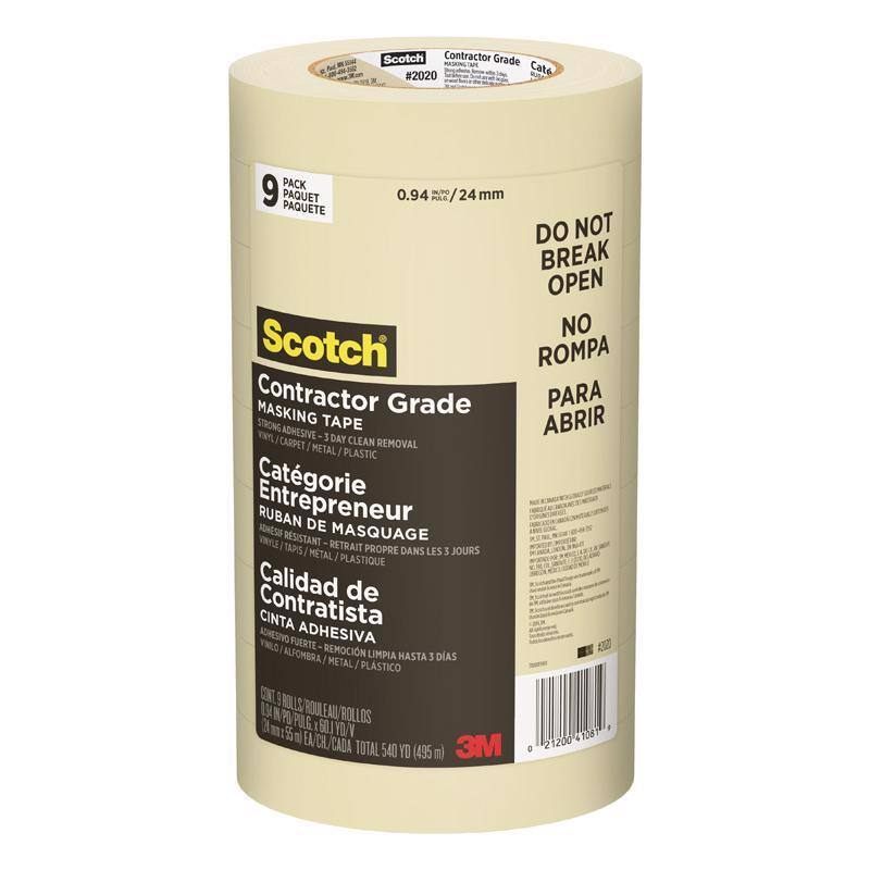 Scotch - 0.94 in. W X 60.1 yd L Tan High Strength Masking Tape 9 pk