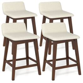 Gymax - 2PCS 24'' Upholstered Barstools w/ Low Back Footrest Wood Legs for Kitchen Island - Brown, Beige