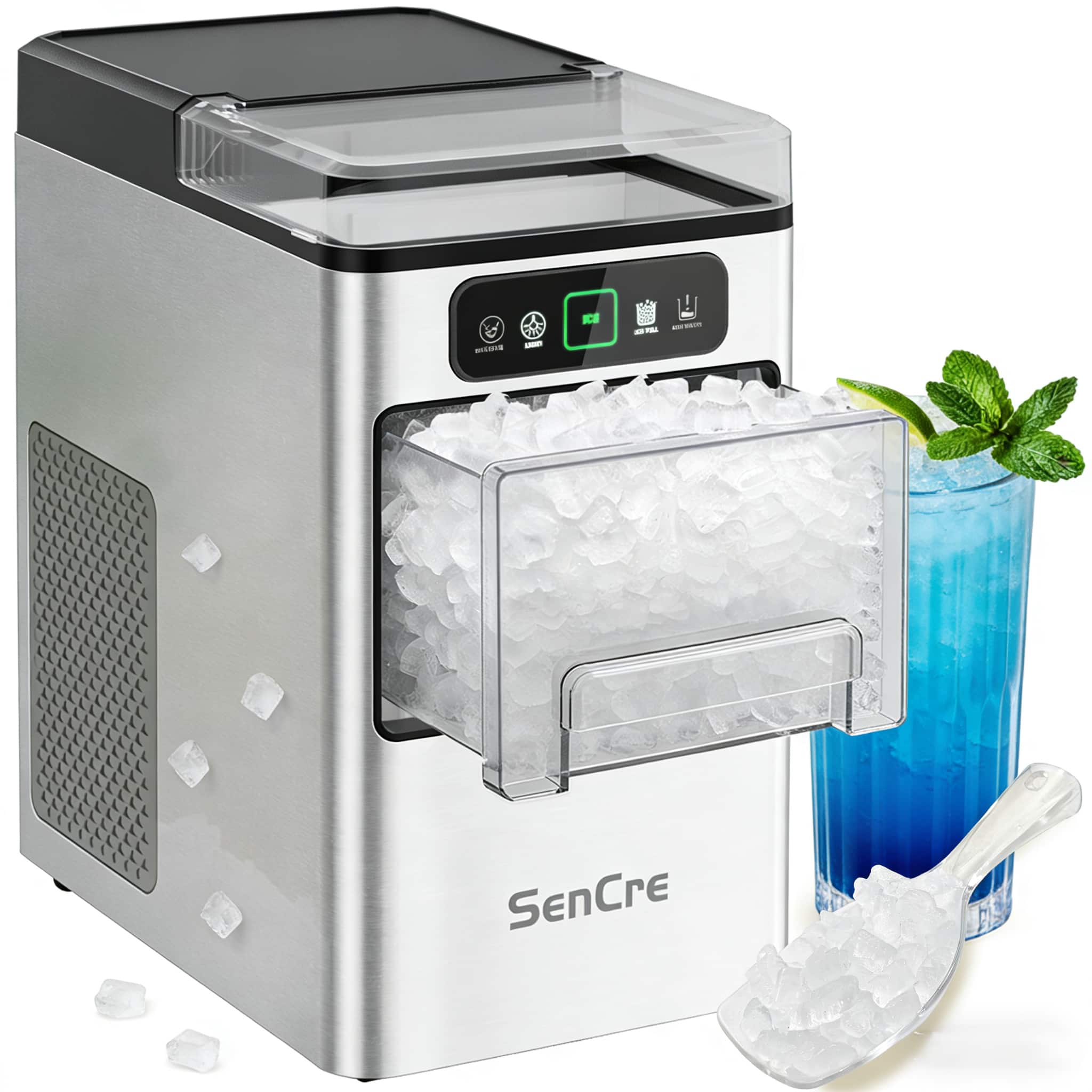 Aeitto - Nugget Ice Maker 40lbs/Day, Countertop Crushed Pellet Ice Machine One-Click & Self-Cleaning - Silver