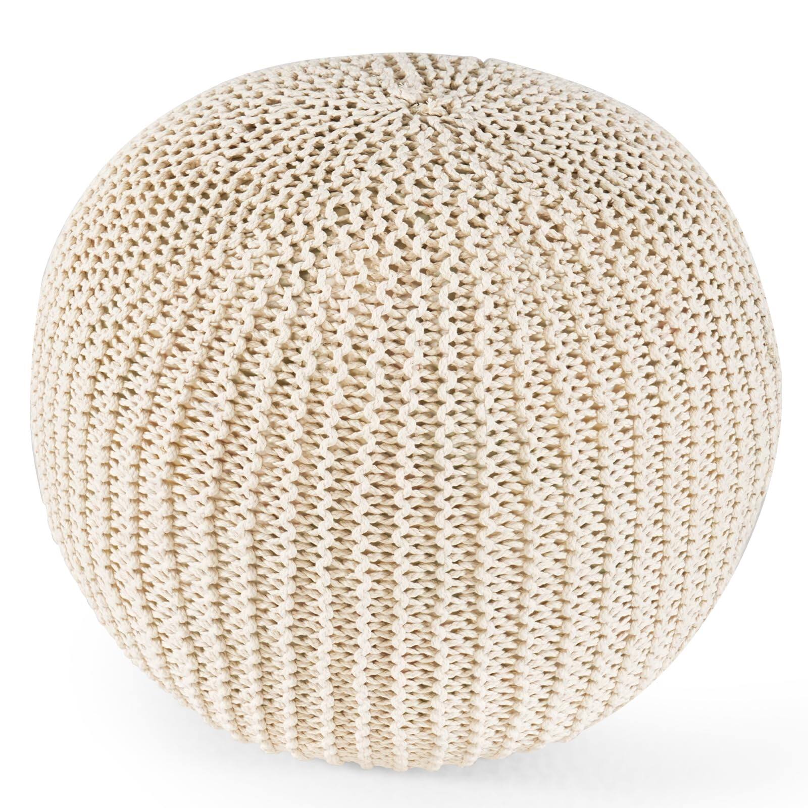 Back. JETRANSPORT - Pouf Ottoman Stuffed Round Modern Foam Filled Foot Rest Poufs Living Room Chair Decorative Inches Boho - Black 26"D x 26"W x 18"H.