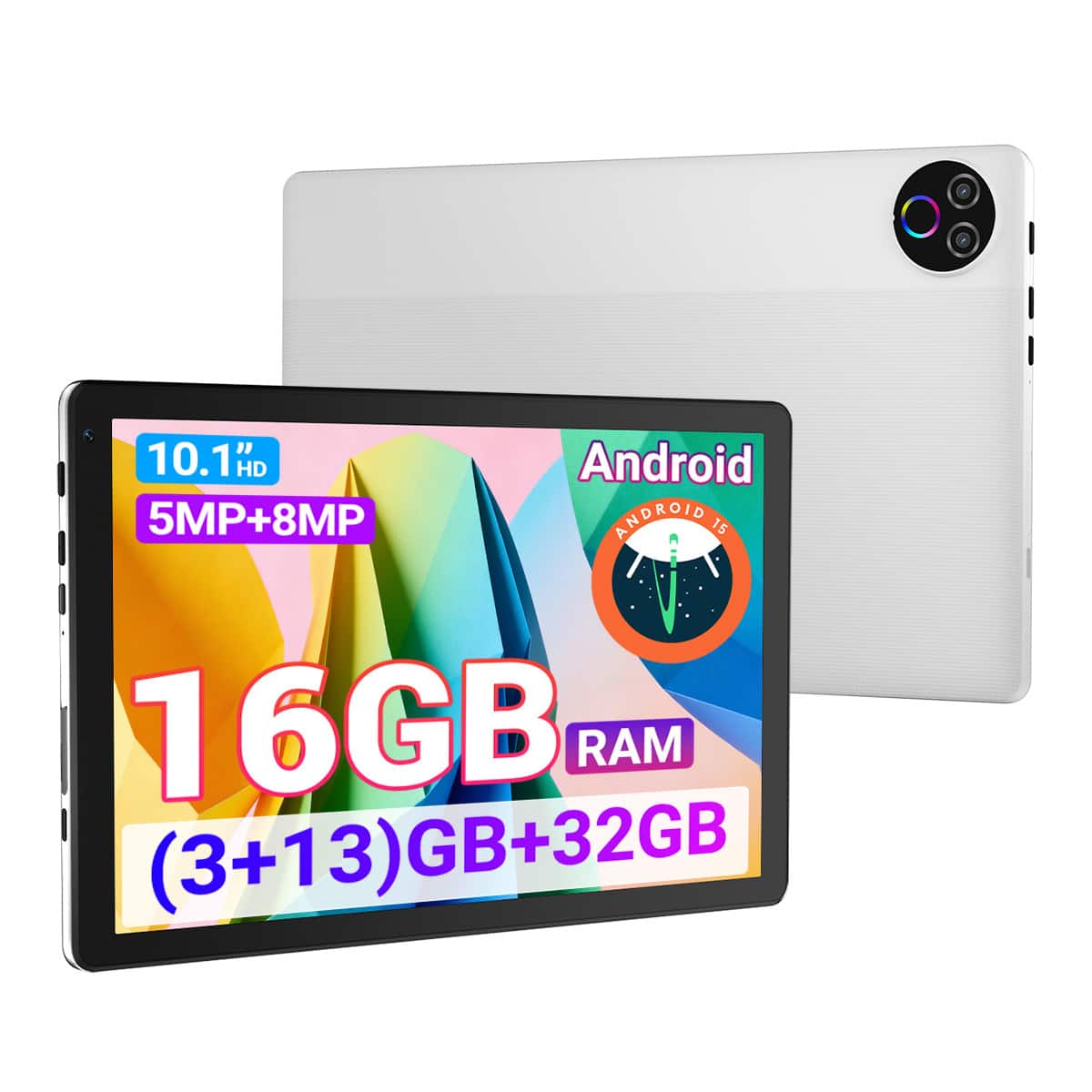 Best Kits - BSETSKI-10.1" Android 15 Tablet - 16GB(3+13) RAM/32GB ROM - HD Screen, Stereo Audio, Lightweight Design - White