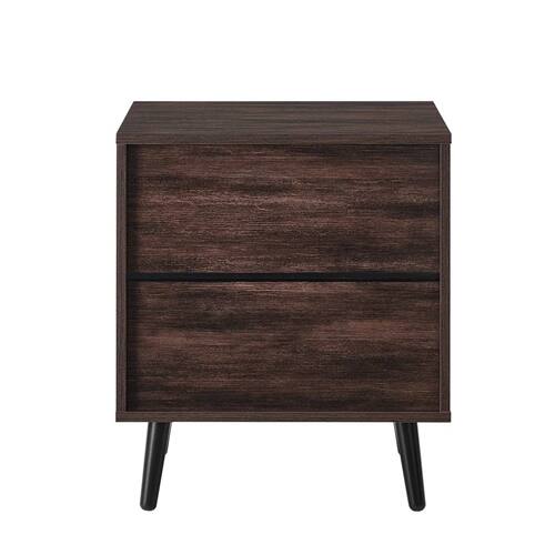 Alt View 2. Hivvago - Mid-Century Modern 1-Drawer Nightstand End Table in Dark Brown Wood Finish - Dark Brown.