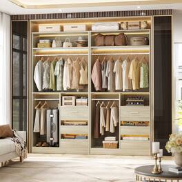 Aheaplus - 2-Piece 72"Heavy Duty Closet Organizer System with 6 Drawers, 4 Hanging Rods & Adjustable Shelves - White Oak