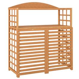 Outsunny - Outdoor Air Conditioner Fence with Open Shelves, Wood Outdoor Privacy Screen Potting Table, Pool Equipment Enclosure - Light Brown