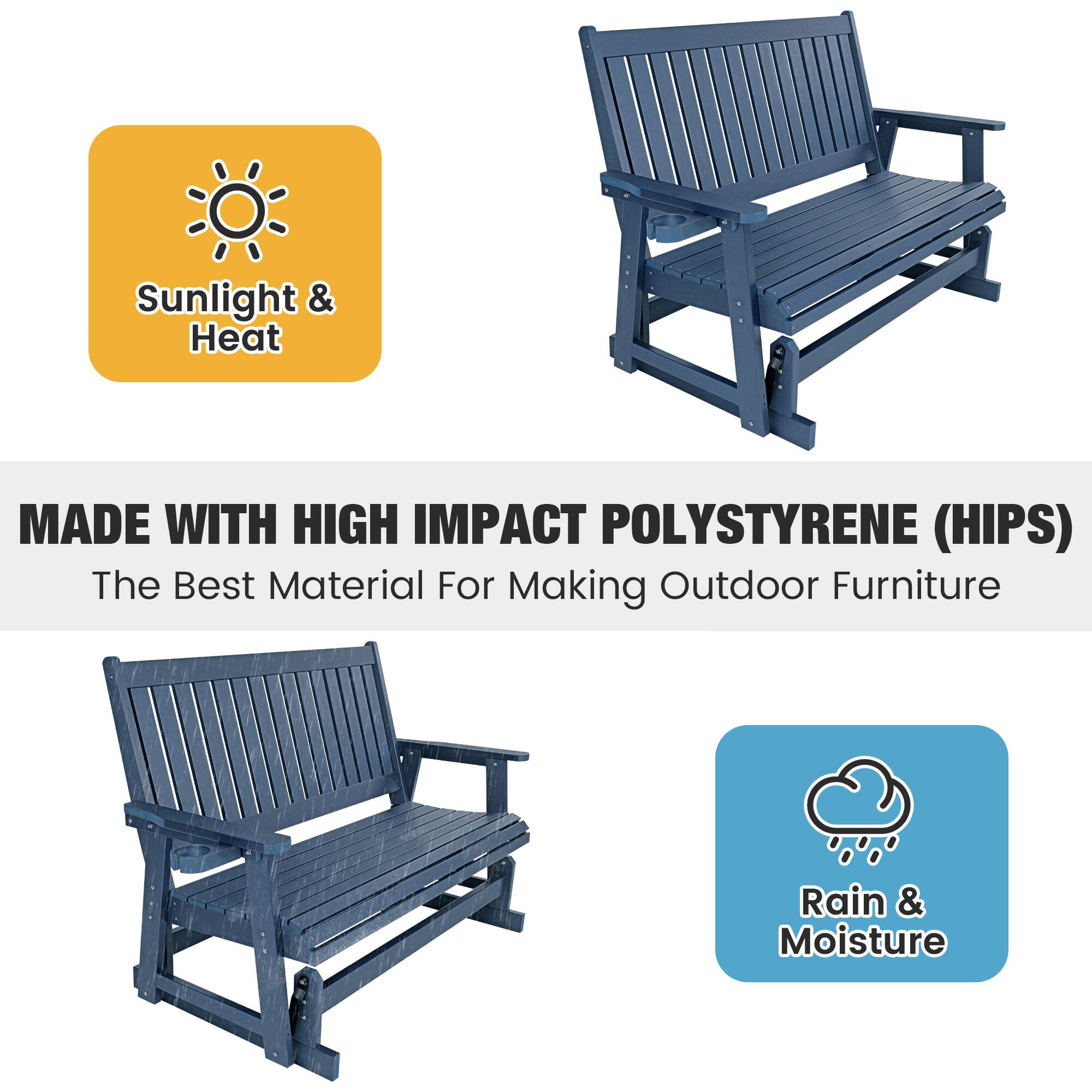 Sunlight & Heat

MADE WITH HIGH IMPACT POLYSTYRENE (HIPS)  
The Best Material For Making Outdoor Furniture

Rain & Moisture