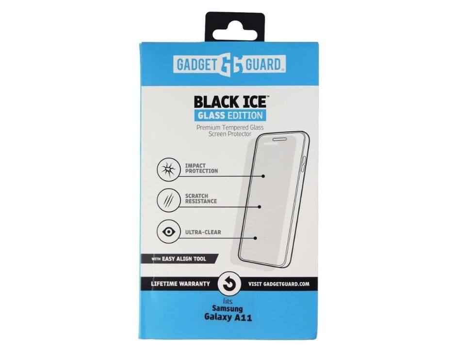 GADGET GUARD

BLACK ICE™  
GLASS EDITION  
Premium Tempered Glass Screen Protector

- IMPACT PROTECTION
- SCRATCH RESISTANCE
- ULTRA-CLEAR

WITH EASY ALIGN TOOL

LIFETIME WARRANTY

VISIT GADGETGUARD.COM

fits  
Samsung Galaxy A11