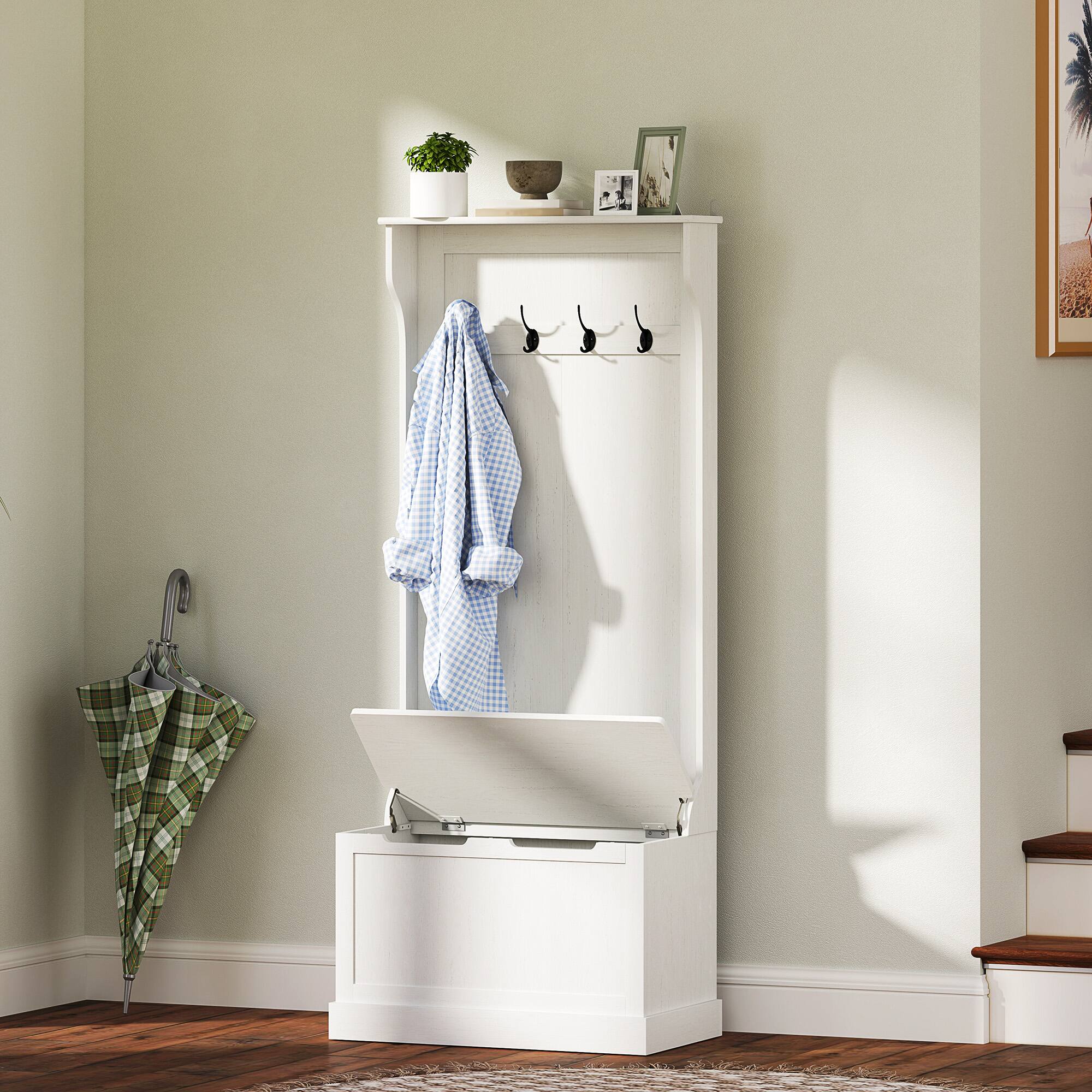 Alt View 1. Homcom - Hall Tree with Coat Rack, Storage, and Sitting Bench - Cream White.