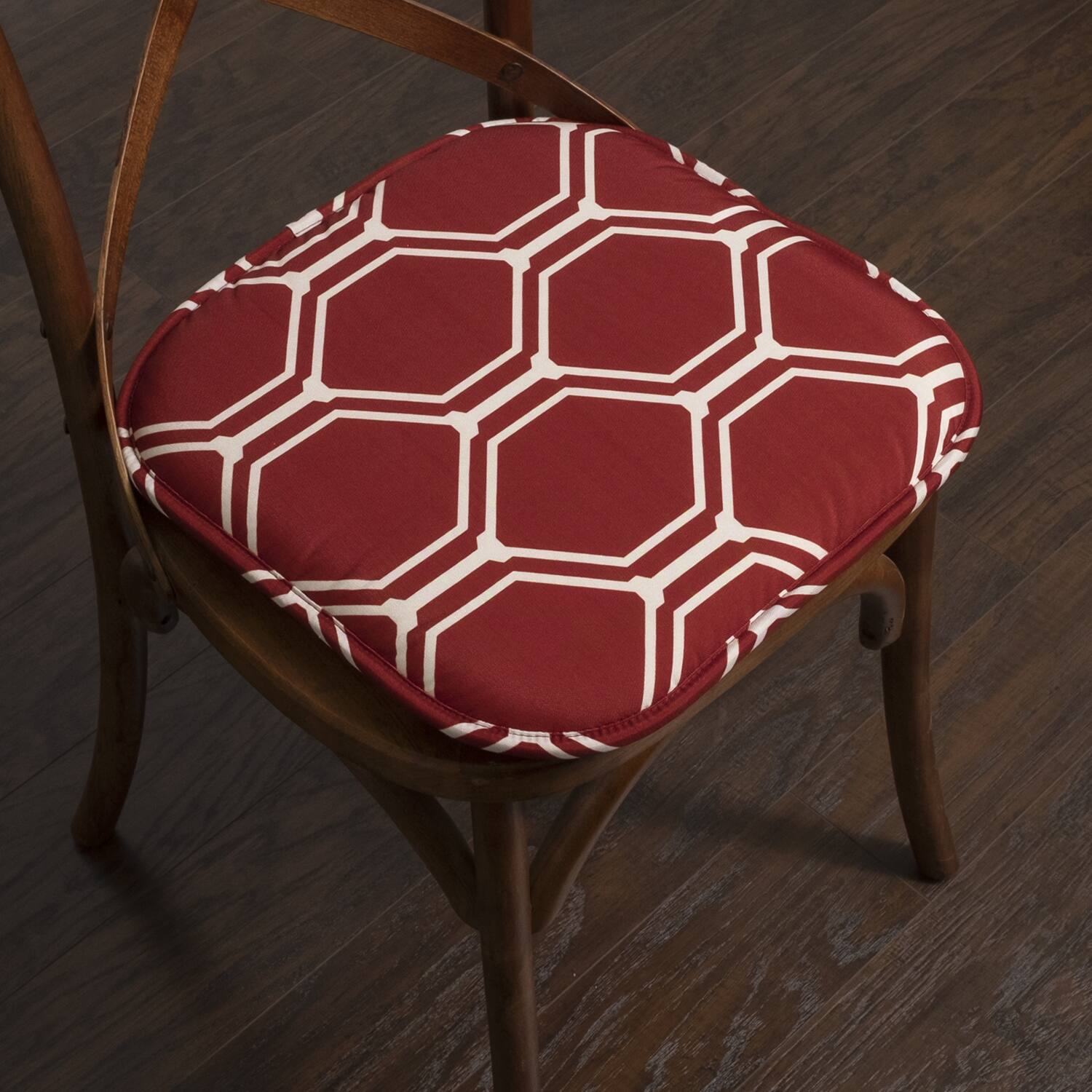 Left. Sweet Home Collection - Mirage Hexagonal Memory Foam No Slip Back 16" x 16" Chair Pad Cushion, 4-Pack - Wine/White.