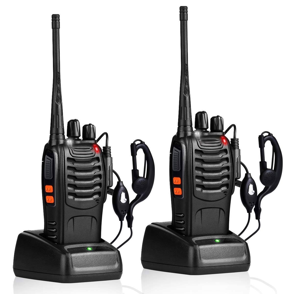Front. GlowWise - UHF Long Range Walkie Talkies 2-Pack with Earpieces, Flashlight & Li-ion Charger - Blank.